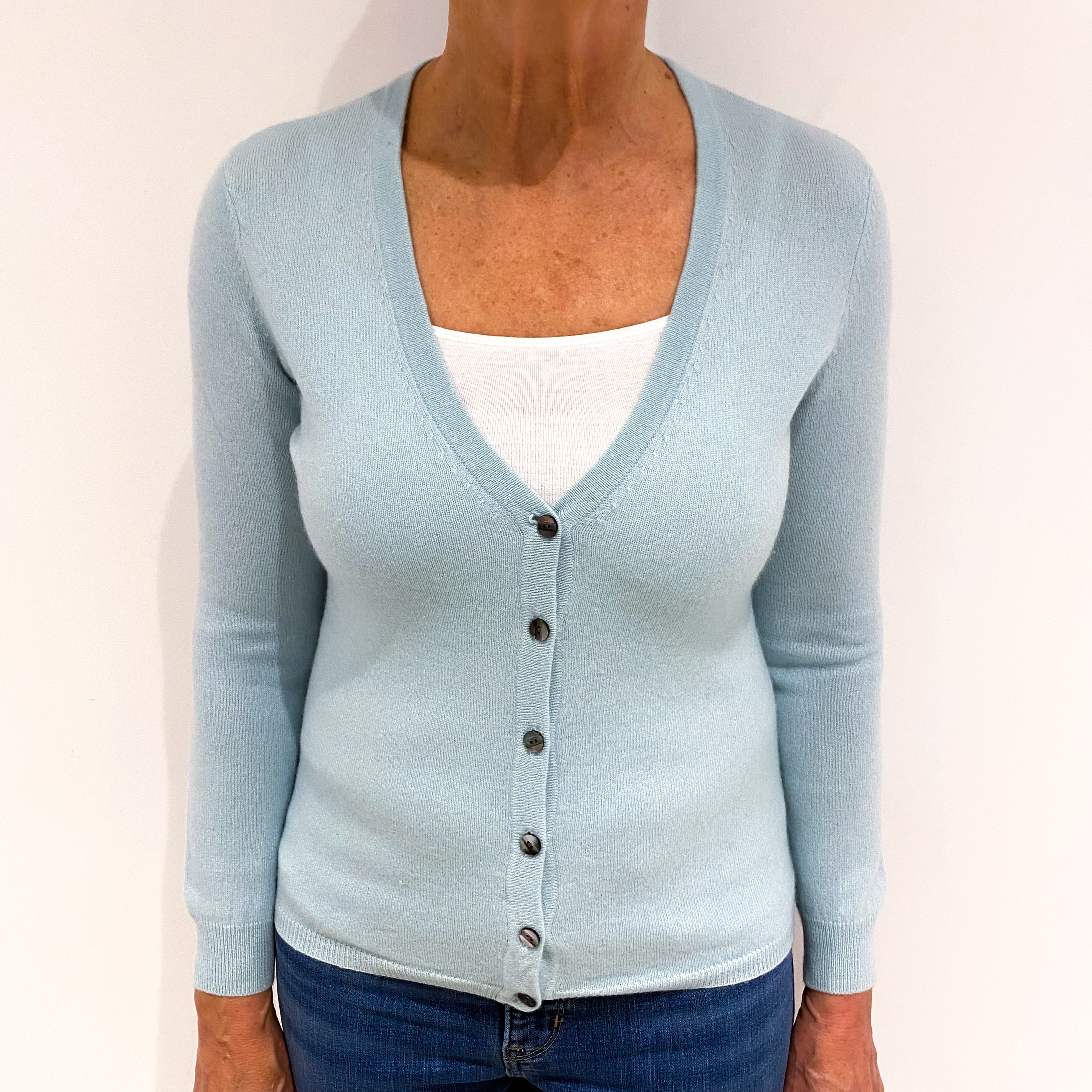 Mint Green Cashmere V Neck Cardigan Medium