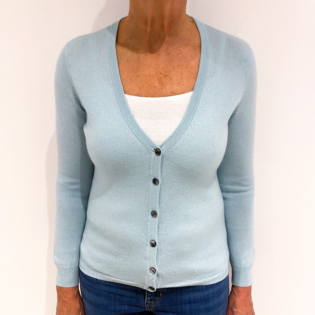 Mint Green Cashmere V Neck Cardigan Medium