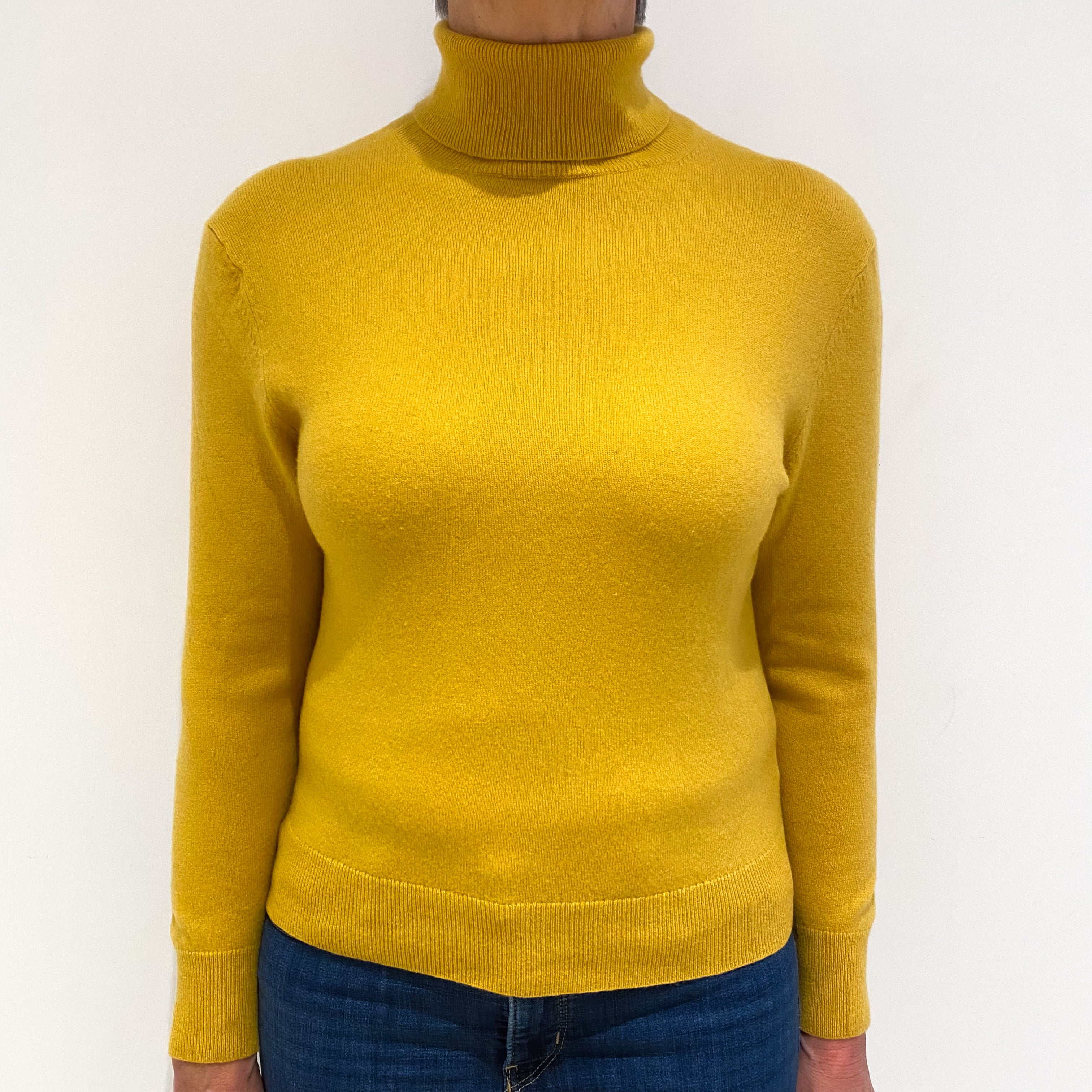 Sunflower Yellow Cashmere Polo Neck Jumper Medium