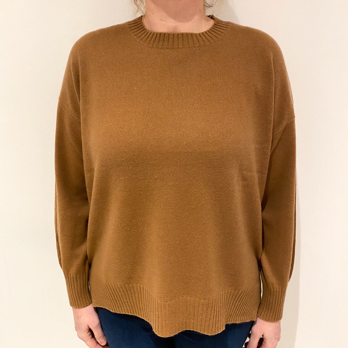 Butterscotch Brown Boxy Cashmere Crew Neck Jumper Large