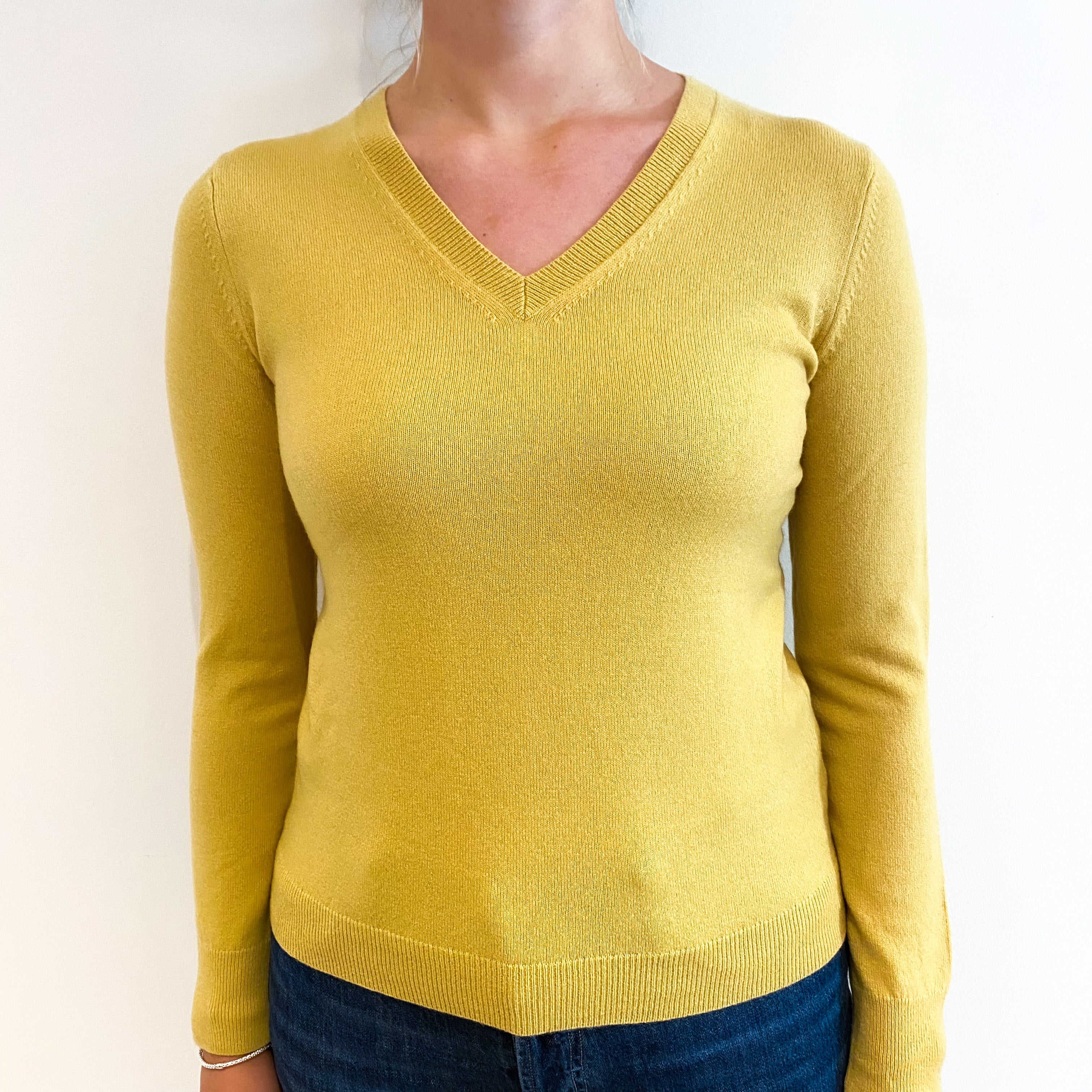 Pollen Yellow Cashmere V-Neck Jumper Small