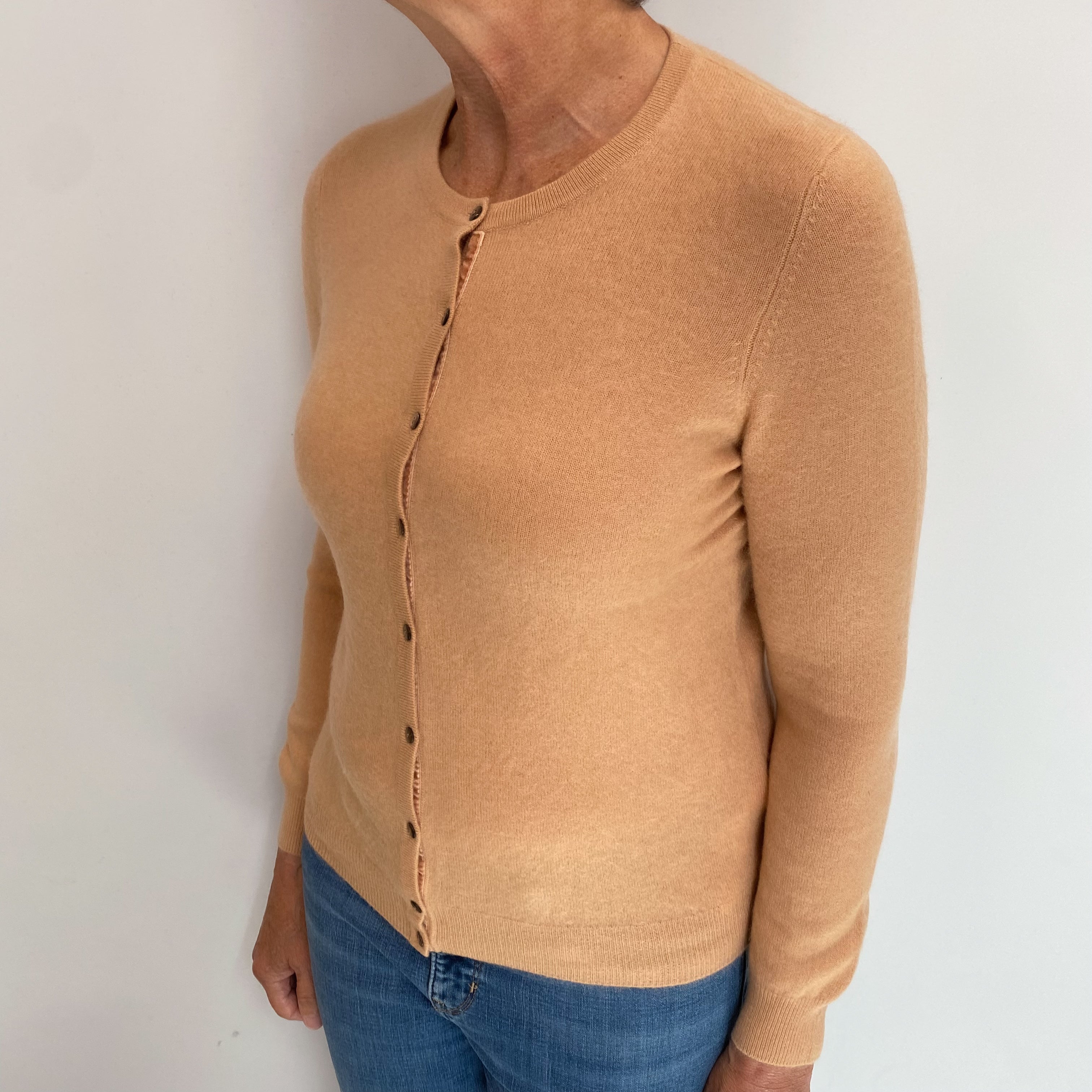 Fudge Brown Cashmere Crew Neck Cardigan Medium