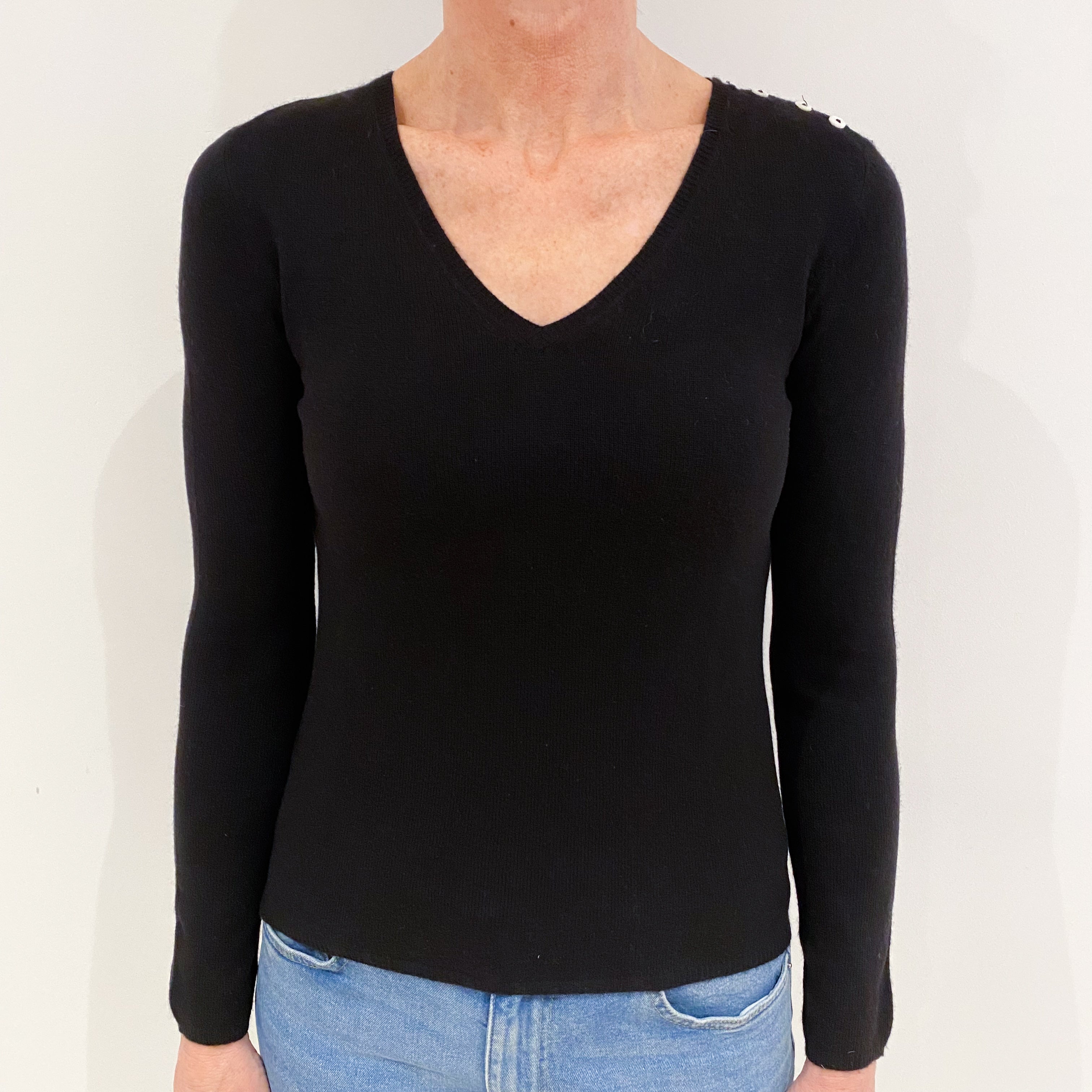 Black Cashmere V Neck Jumper Small