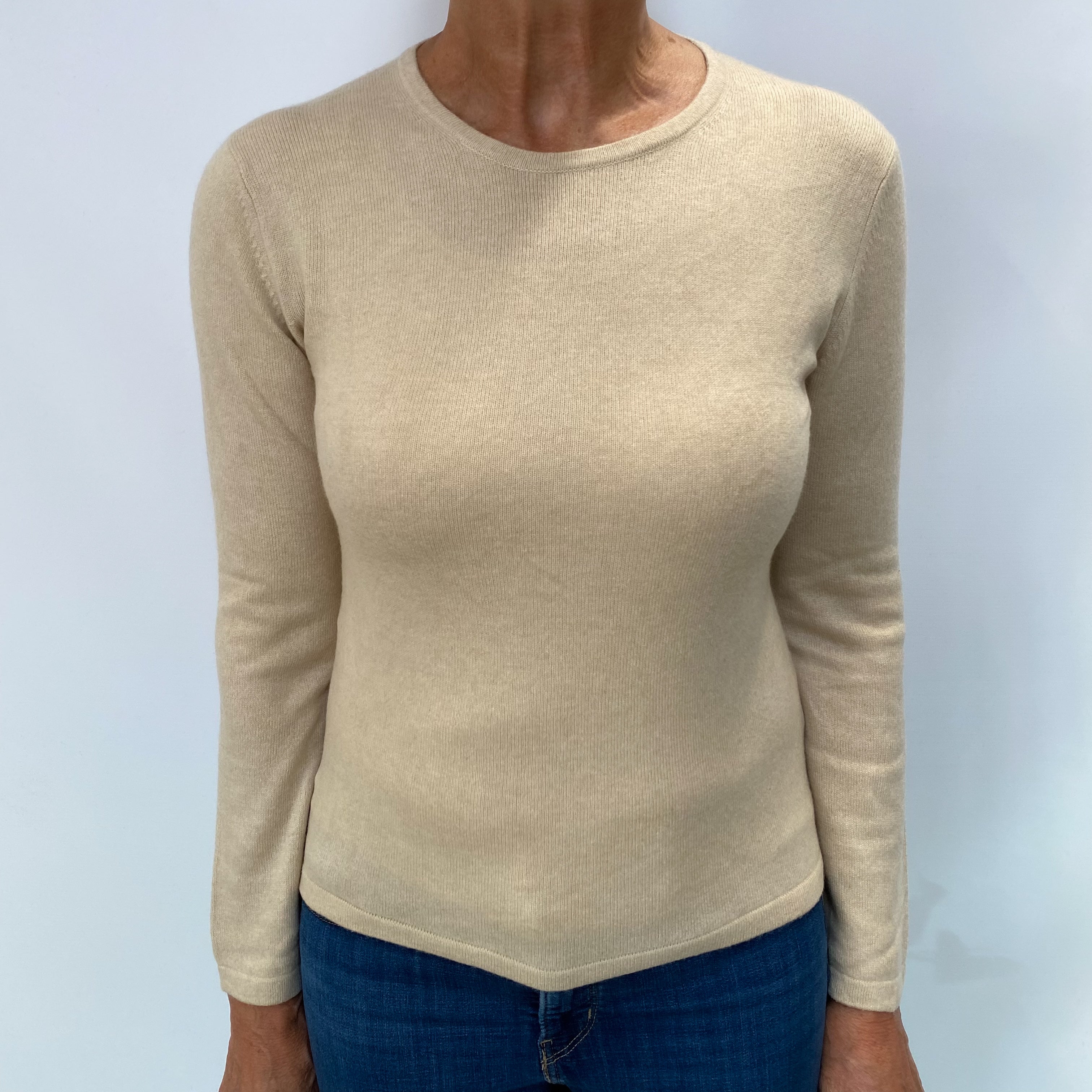 Sand Beige Cashmere Crew Neck Jumper Medium