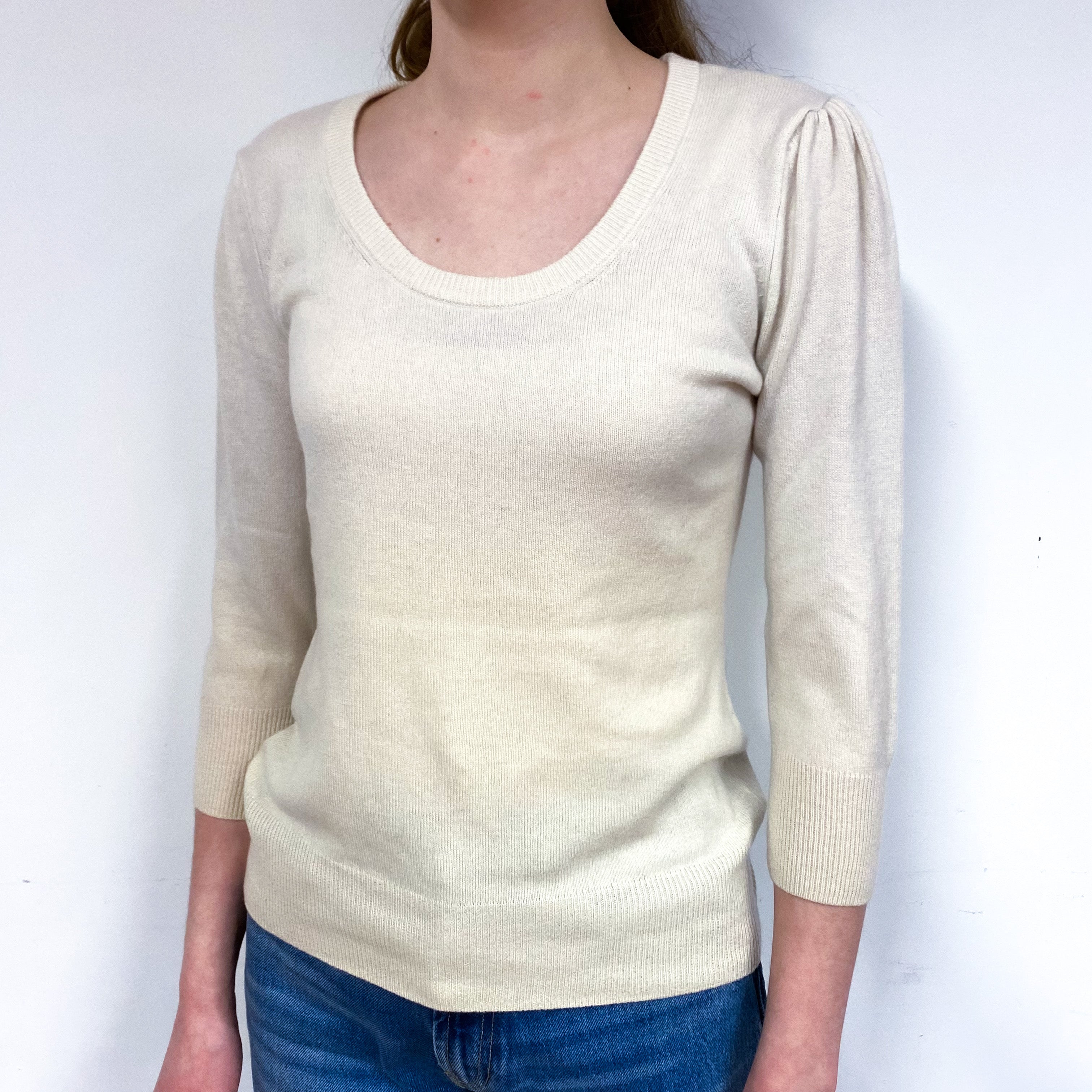 Cream 3/4 Sleeve Cashmere Crew Neck Jumper Extra Small