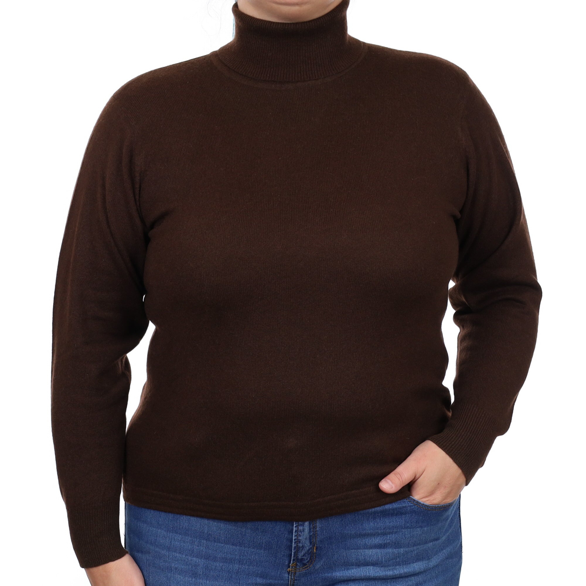 Chocolate Brown Cashmere Polo Neck Jumper Large