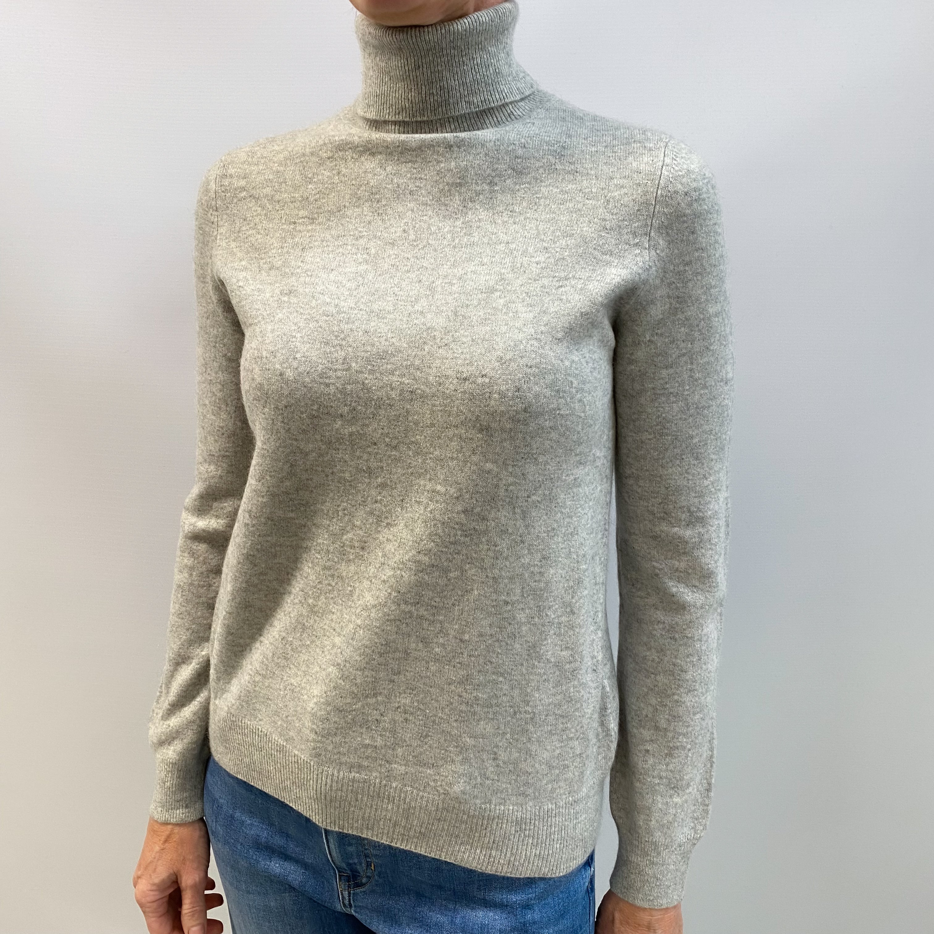 Smoke Grey Cashmere Polo Neck Jumper Small