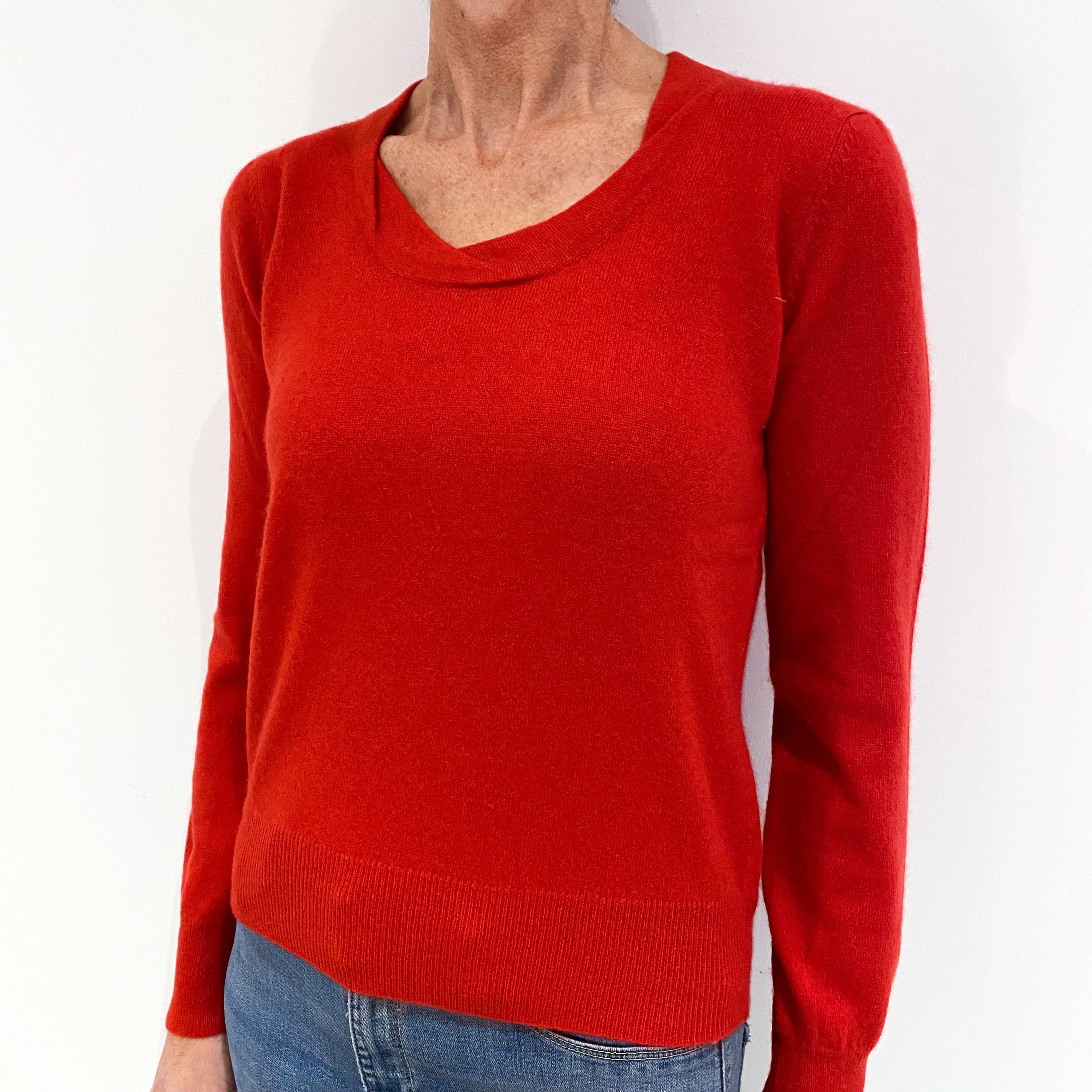 Berry Red Cashmere Ruched Crew Neck Jumper Small