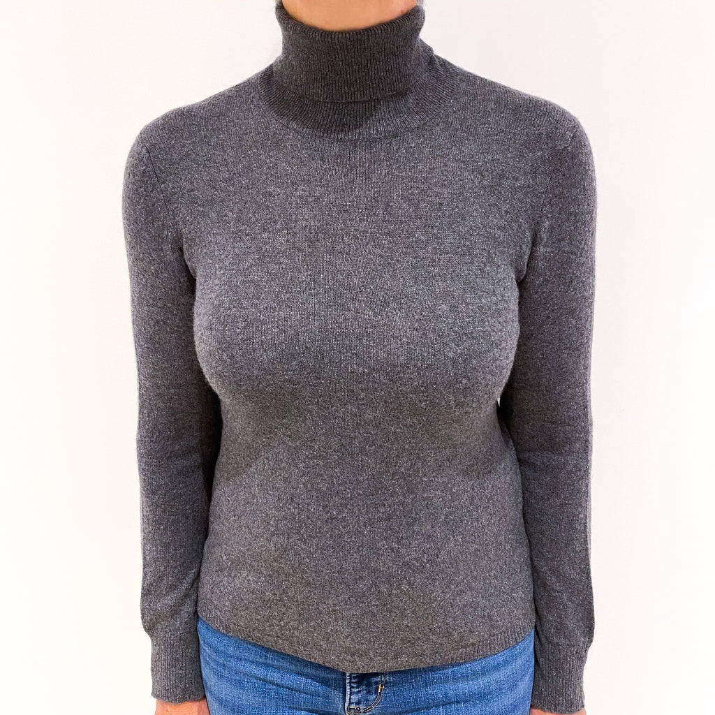 Slate Grey Cashmere Polo Neck Jumper Medium