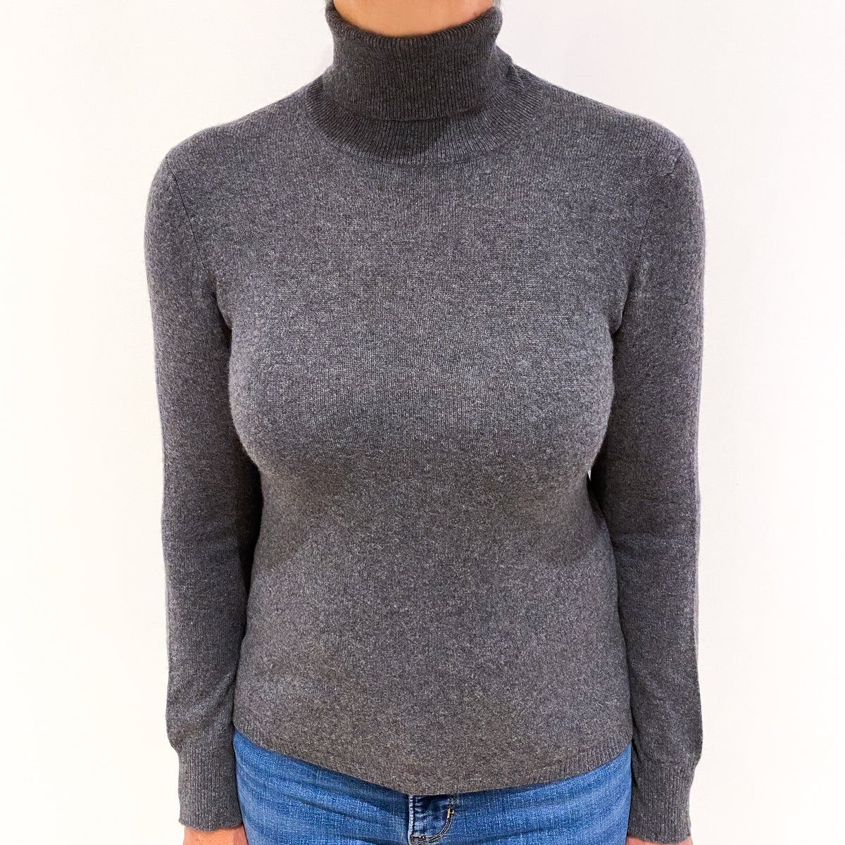 Slate Grey Cashmere Polo Neck Jumper Medium