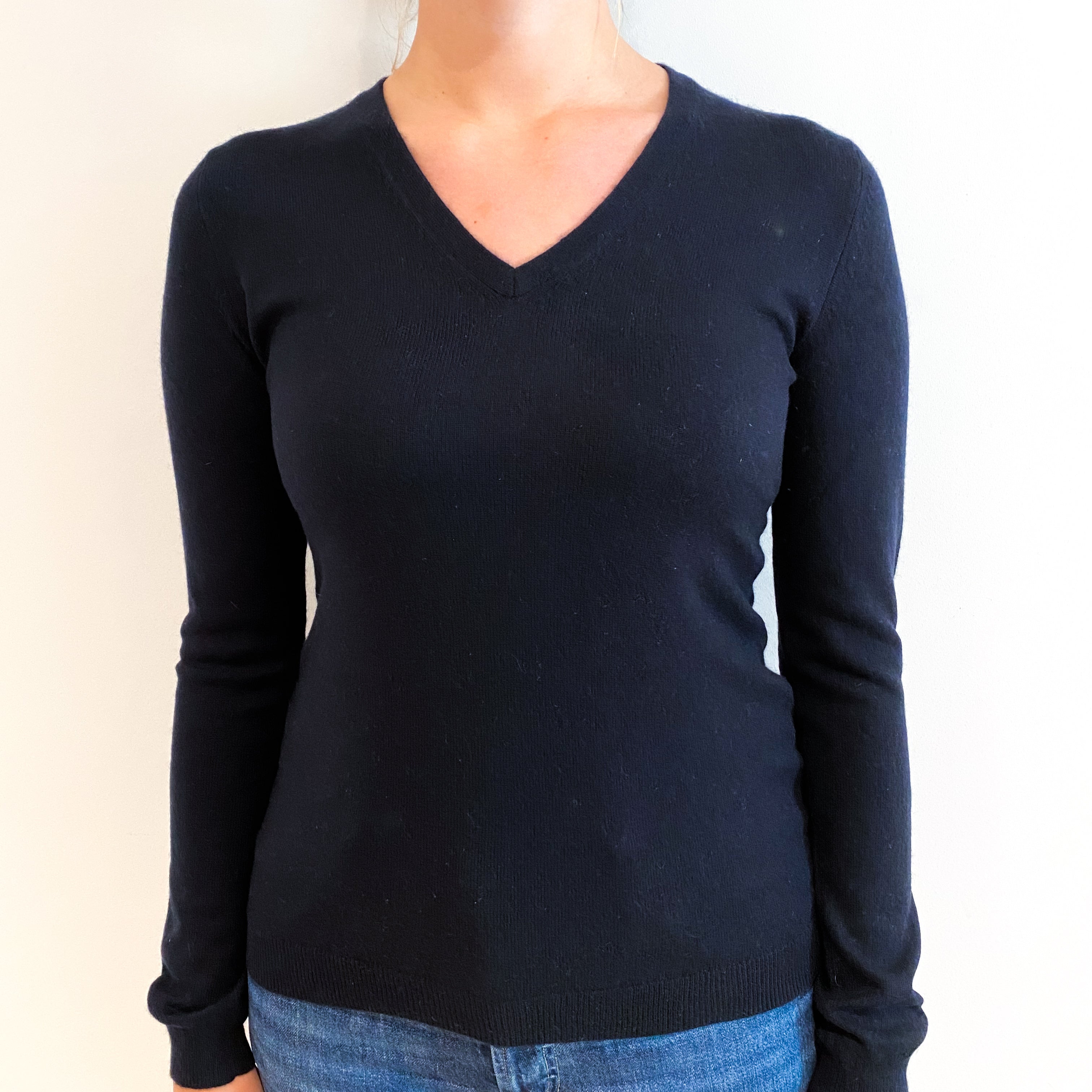 Dark Navy Blue Cashmere V-Neck Jumper Small