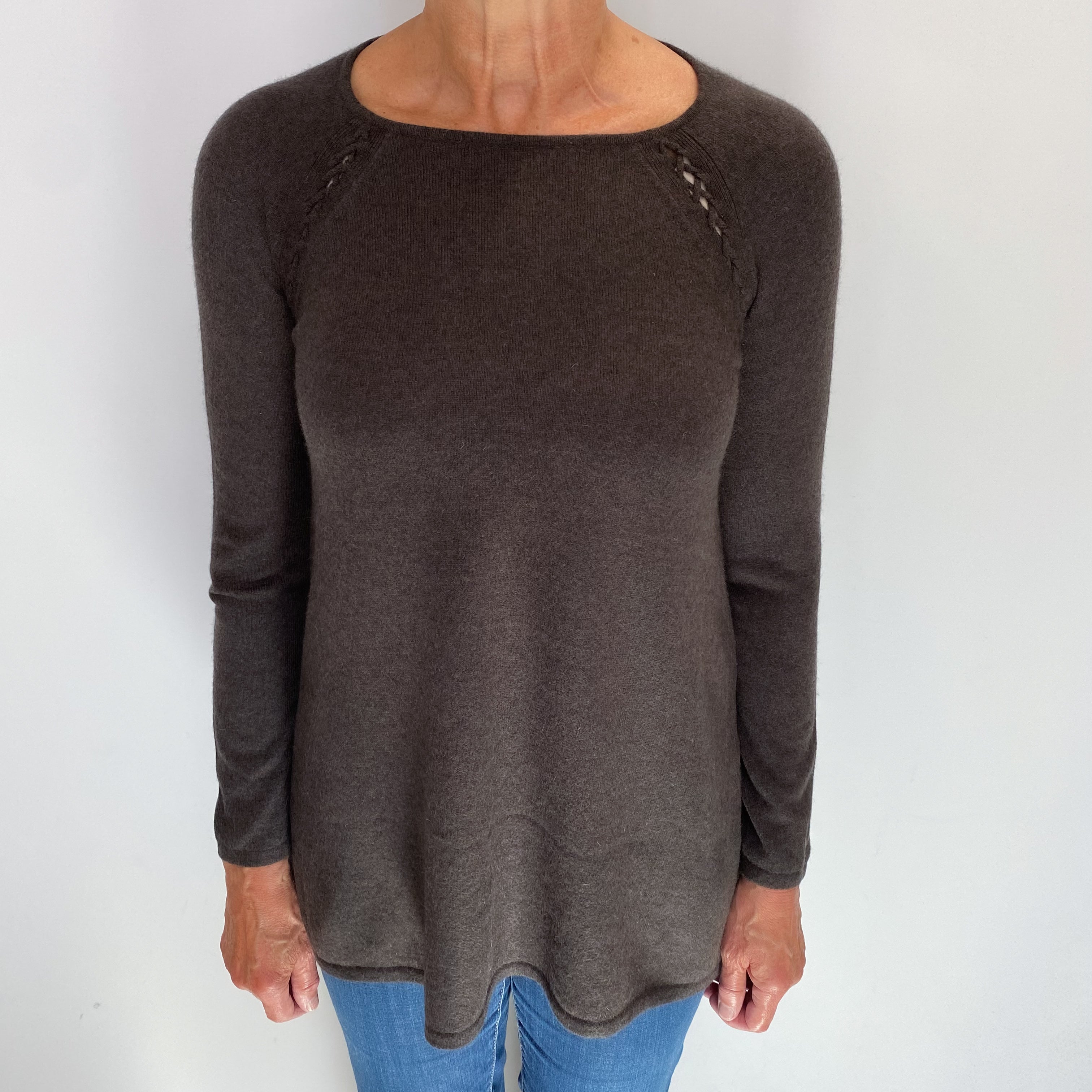 Mole Grey Cashmere Scoop Neck Tunic Style Jumper Medium