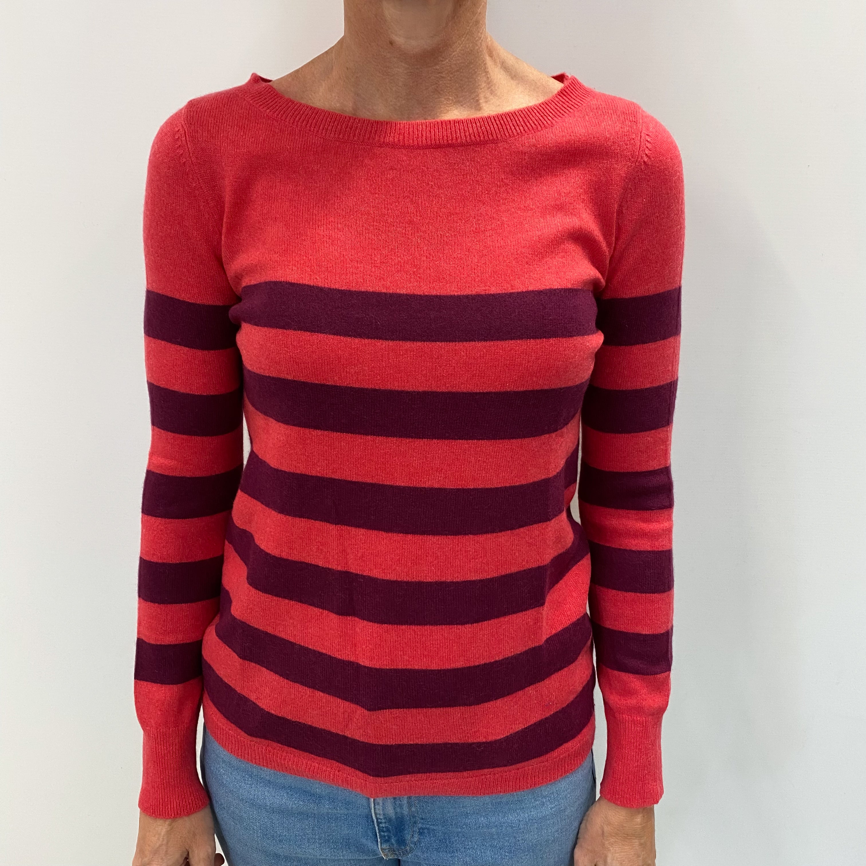 Cranberry And Mulberry Stripe Cashmere Crew Neck Jumper Small