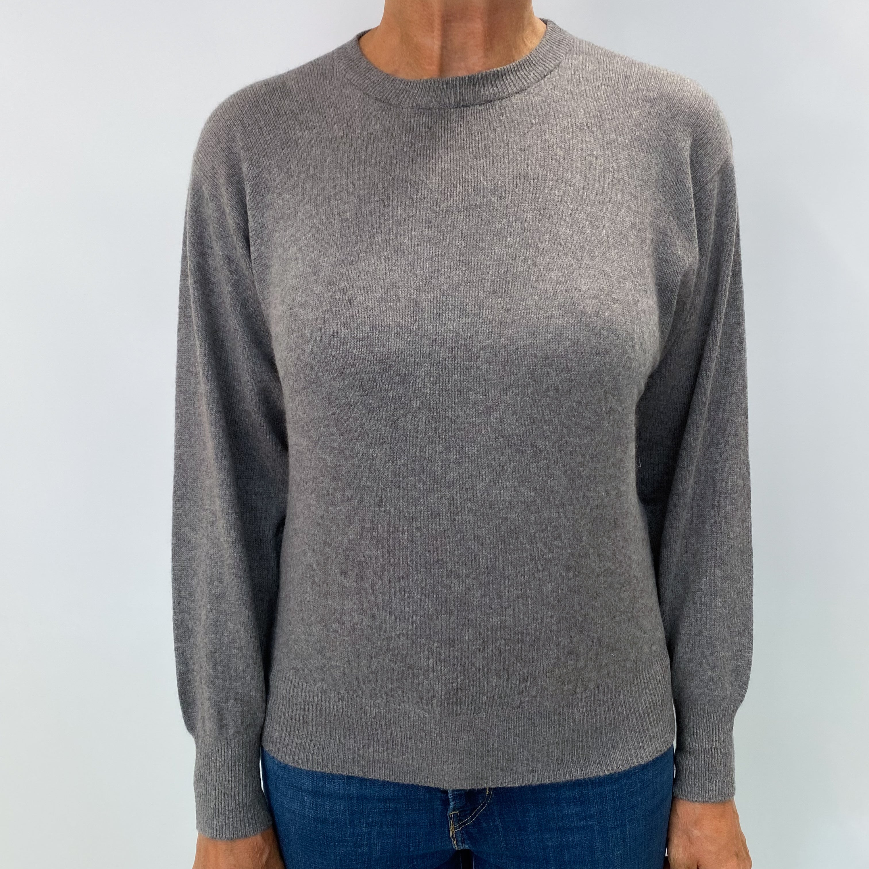 Stone Grey Cashmere Crew Neck Jumper Medium