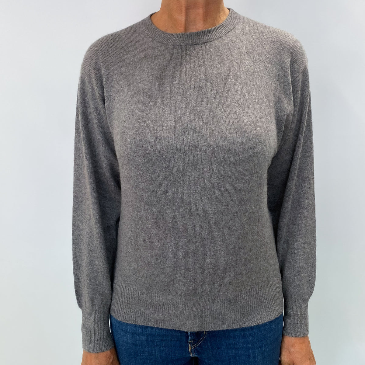 Stone Grey Cashmere Crew Neck Jumper Medium