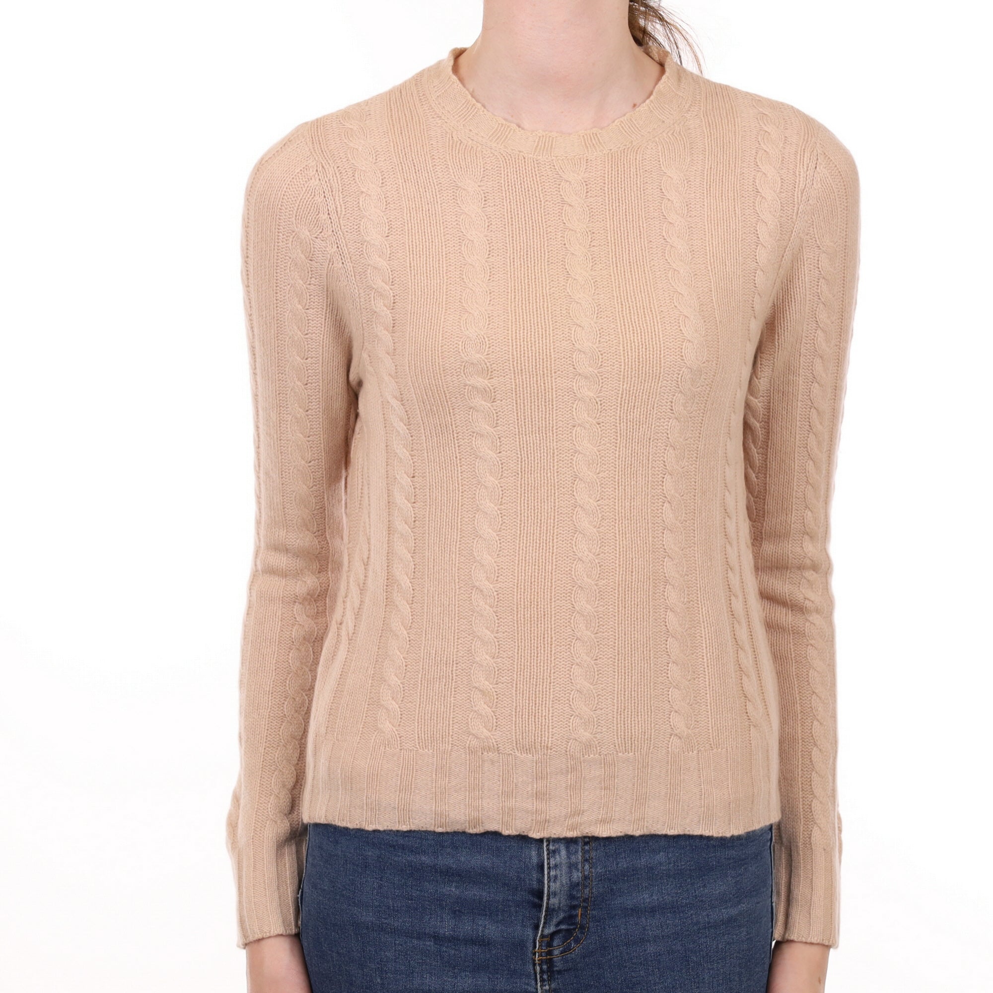Blush Pink Cashmere Crew Neck Cable Knit Jumper Extra Small