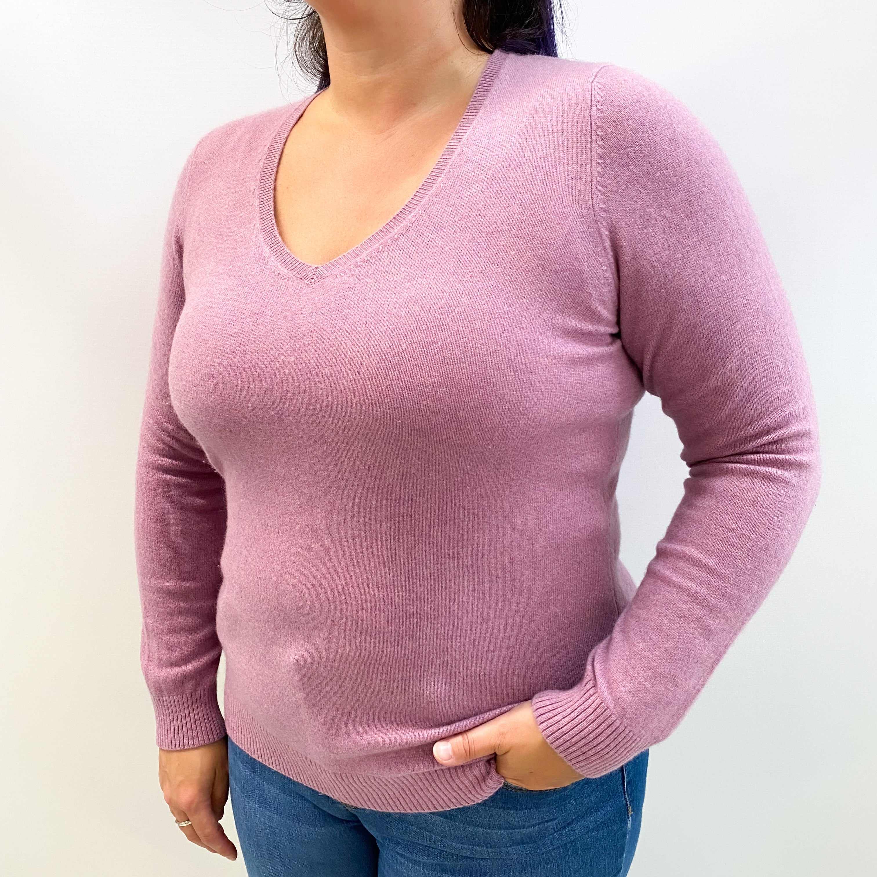 LL Bean Mauve Pink Cashmere V Neck Jumper Large