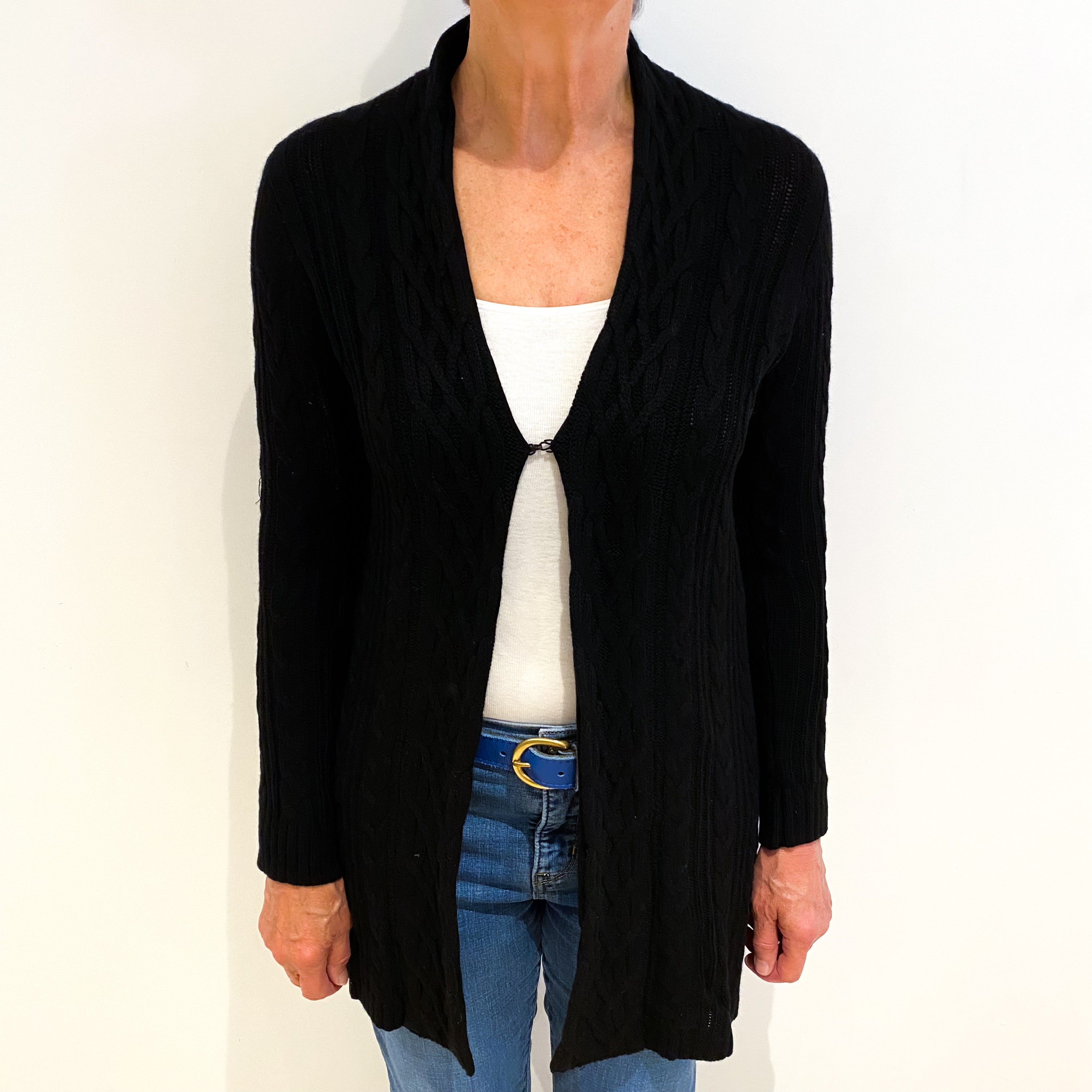 Black Cashmere Edge To Edge Cardigan Medium