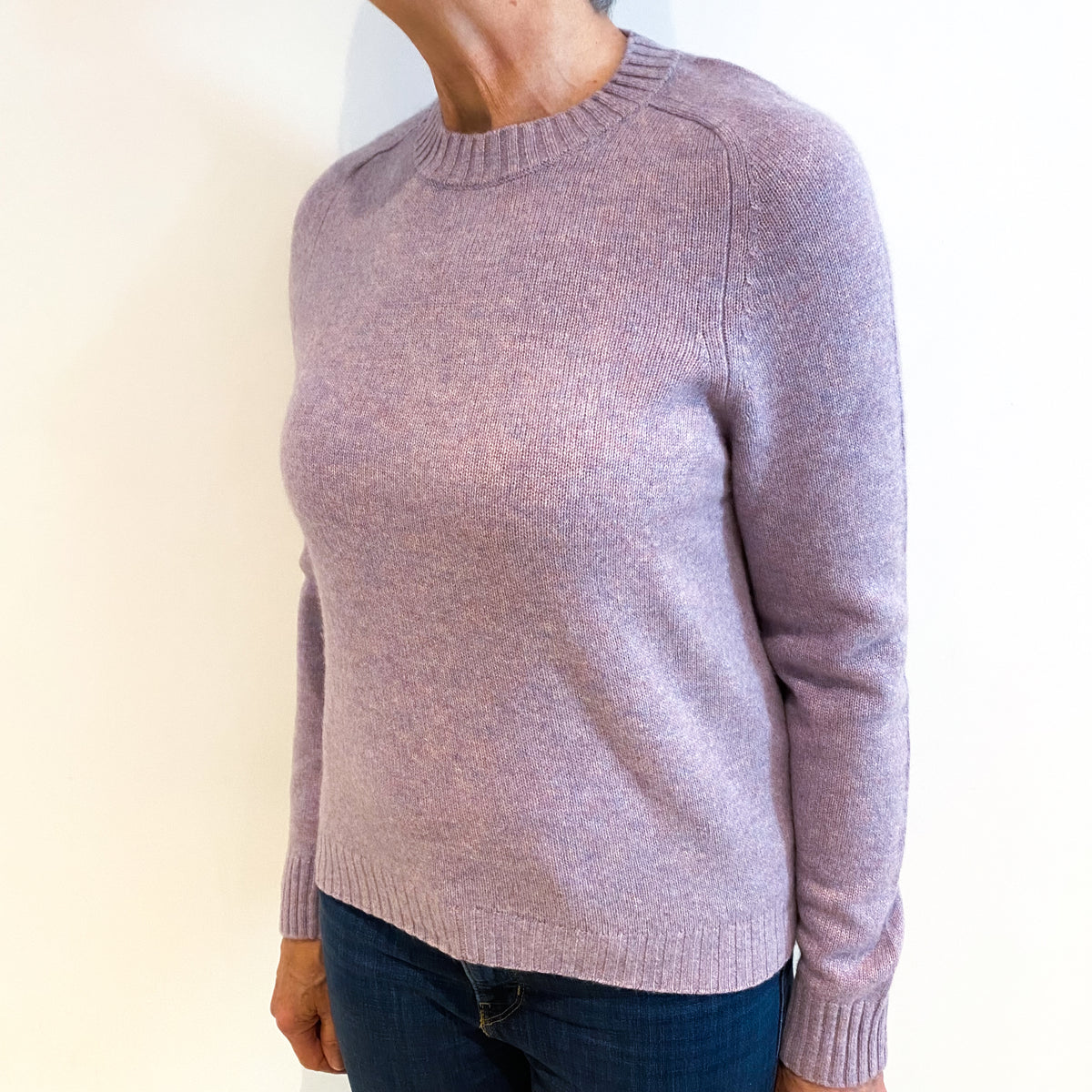 Lavender Marl Cashmere Crew Neck Jumper Medium