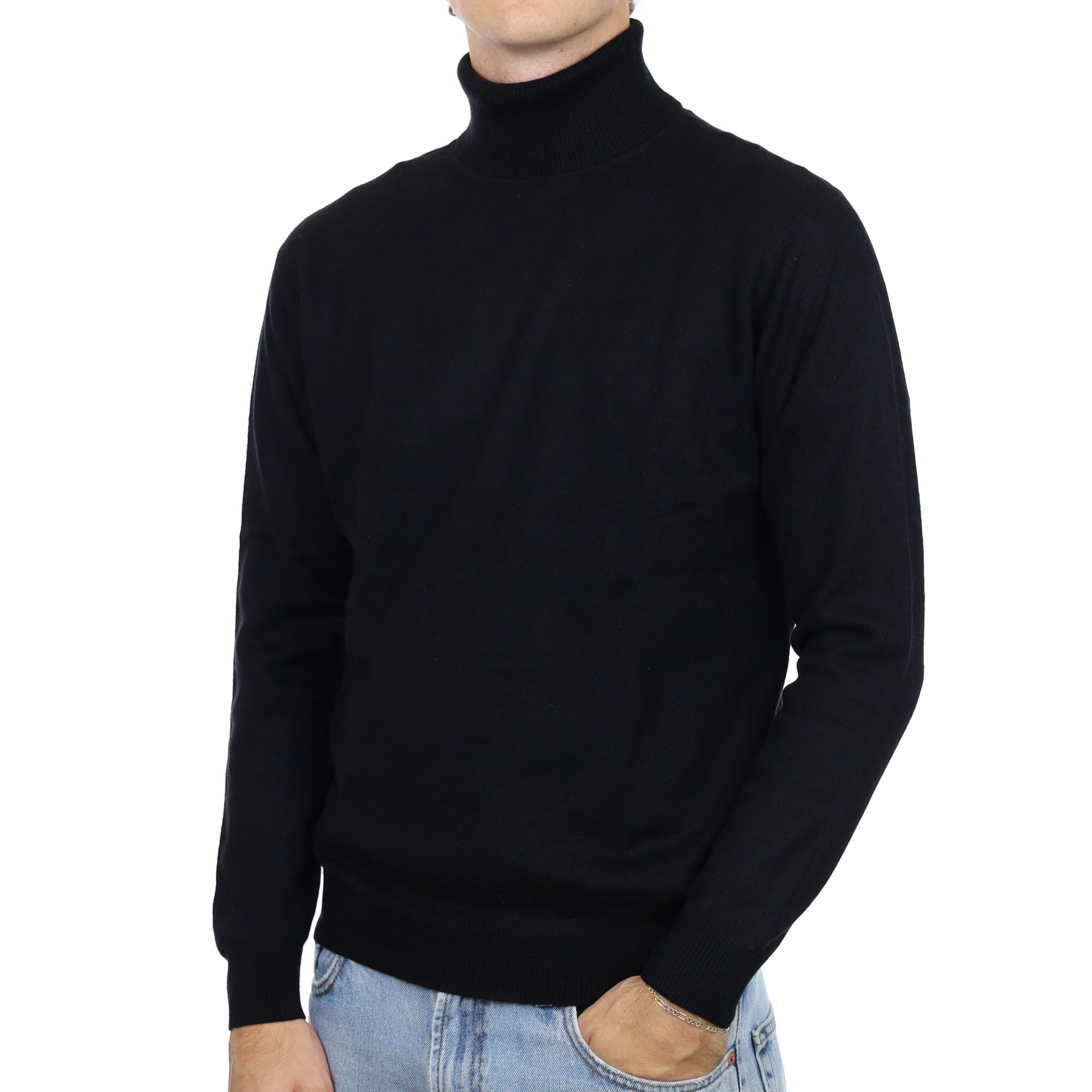 Men's Black Cashmere Polo Neck Jumper Large