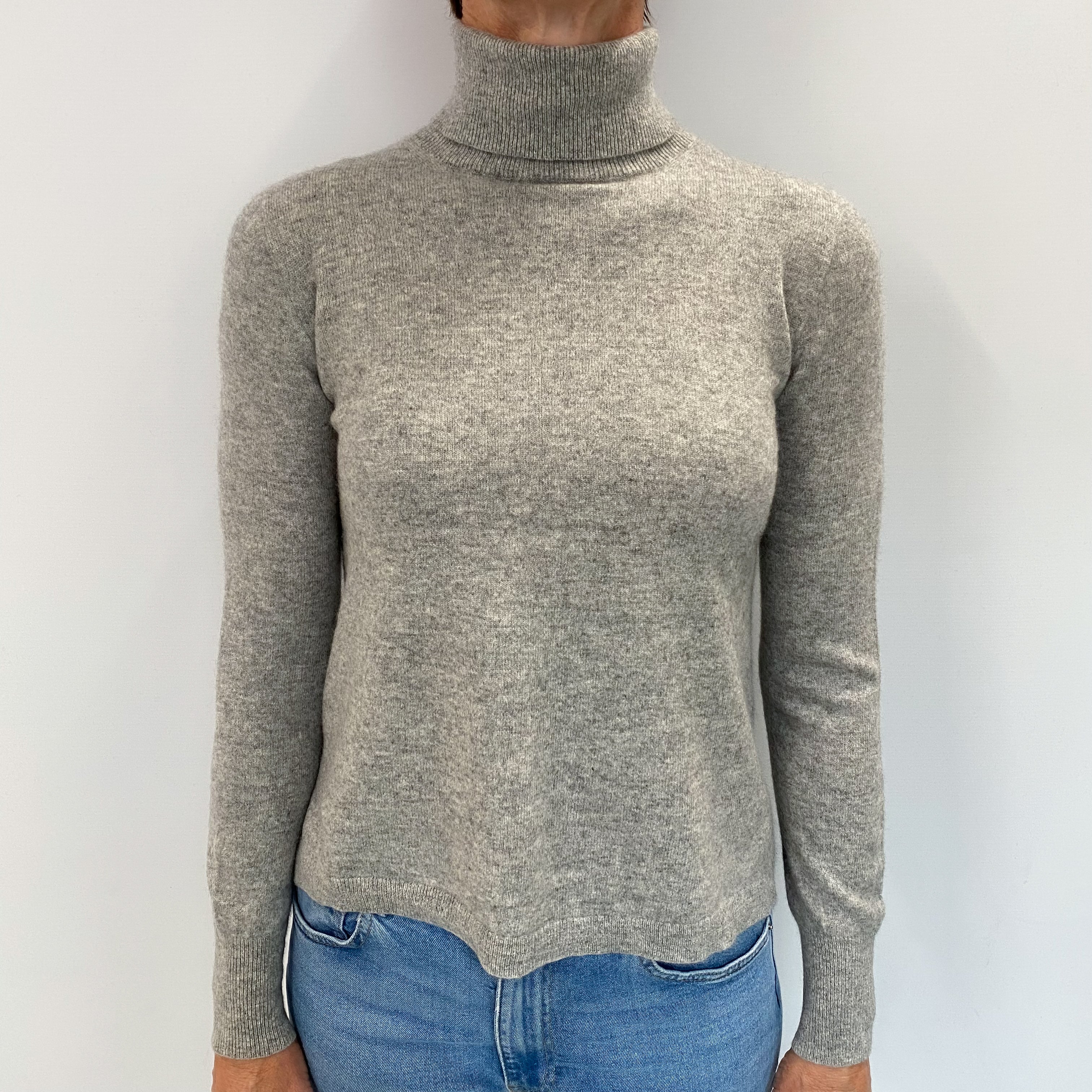 Smoke Grey Cashmere Polo Neck Jumper Small