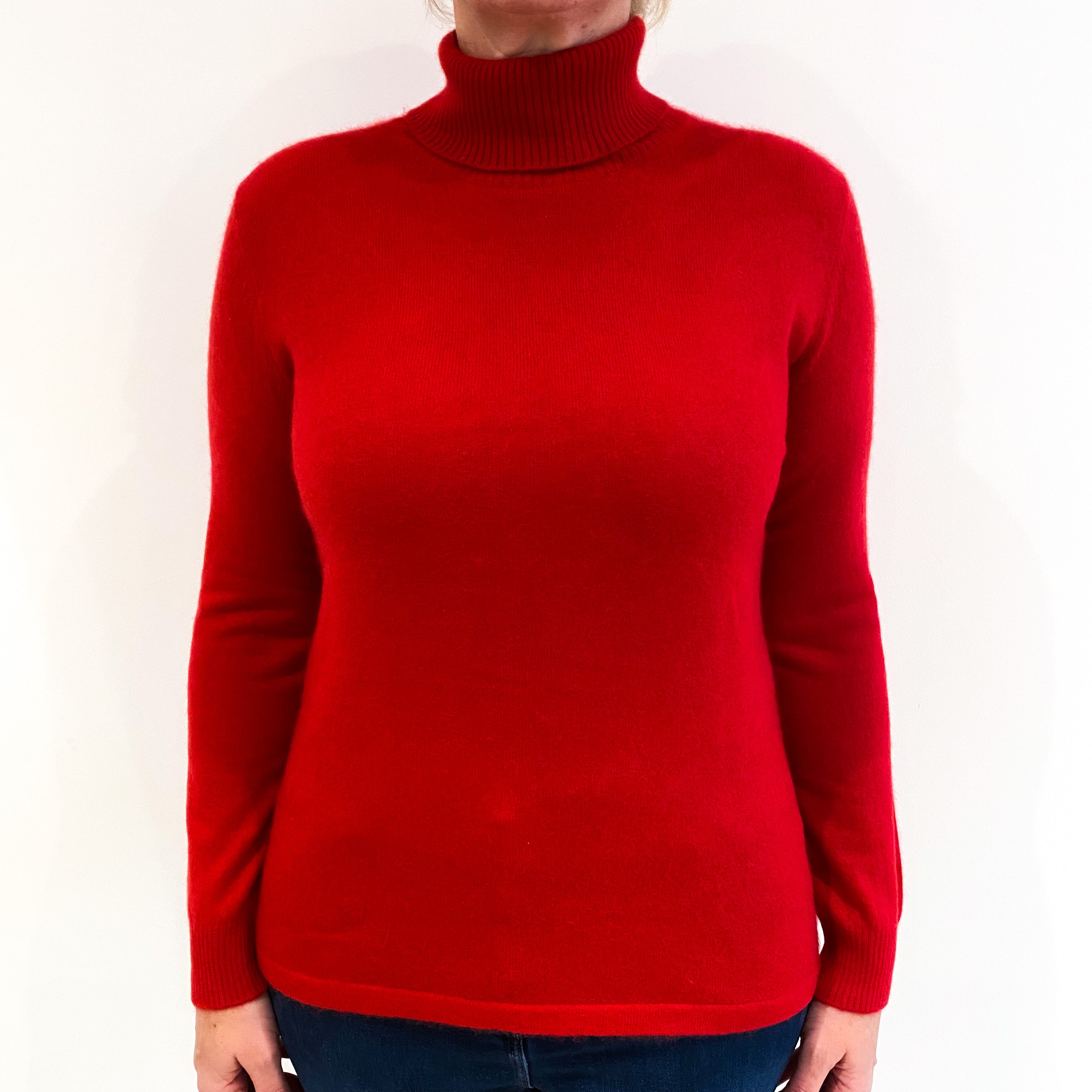 Post Box Red Cashmere Polo Neck Jumper Large