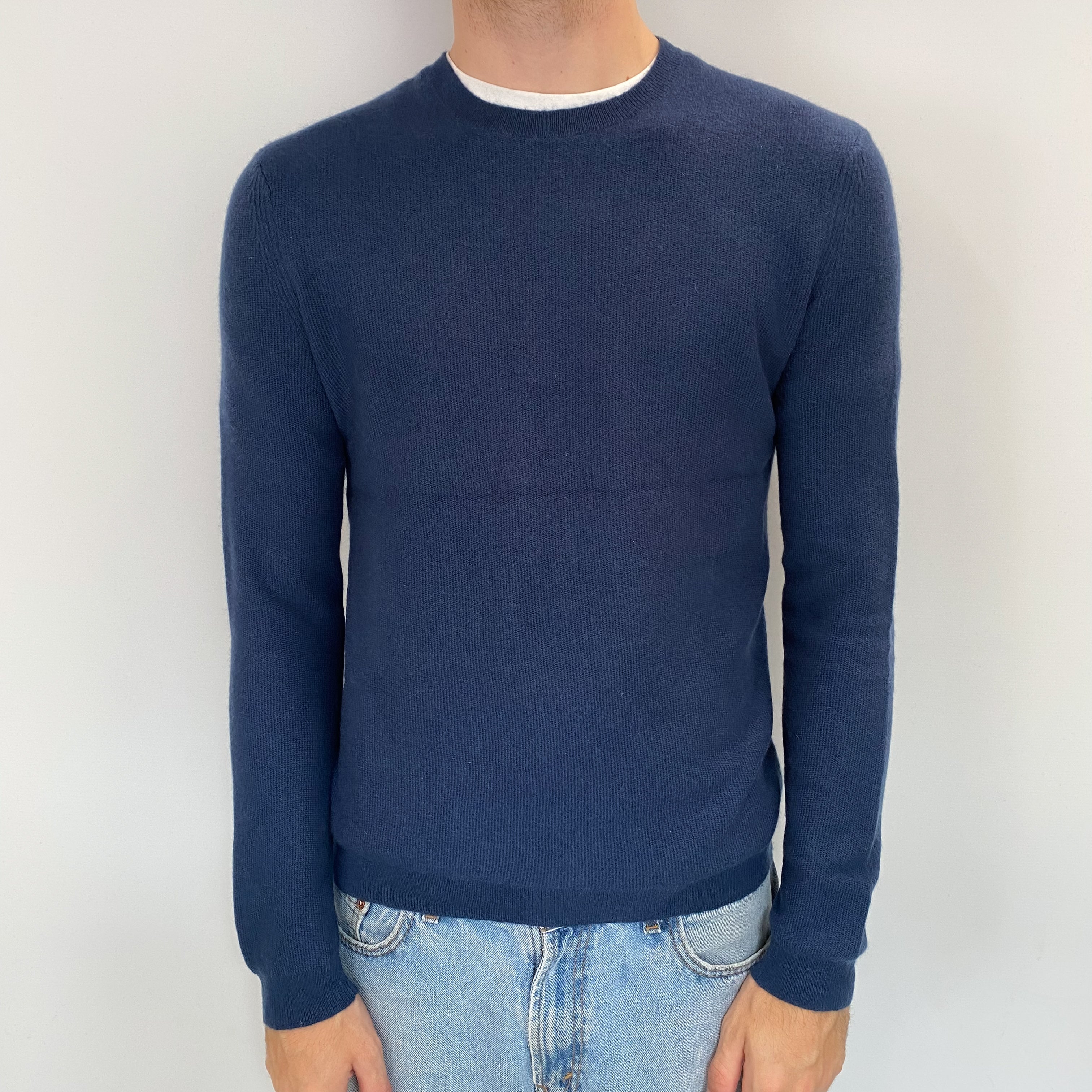 Men's Theory Naval Blue Cashmere Crew Neck Jumper Medium