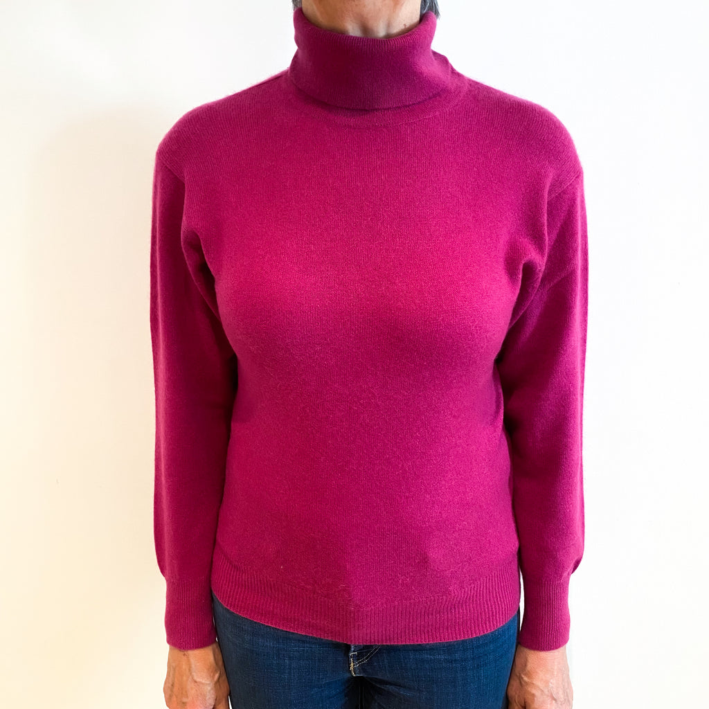 Magenta Pink Cashmere Polo Neck Jumper Medium