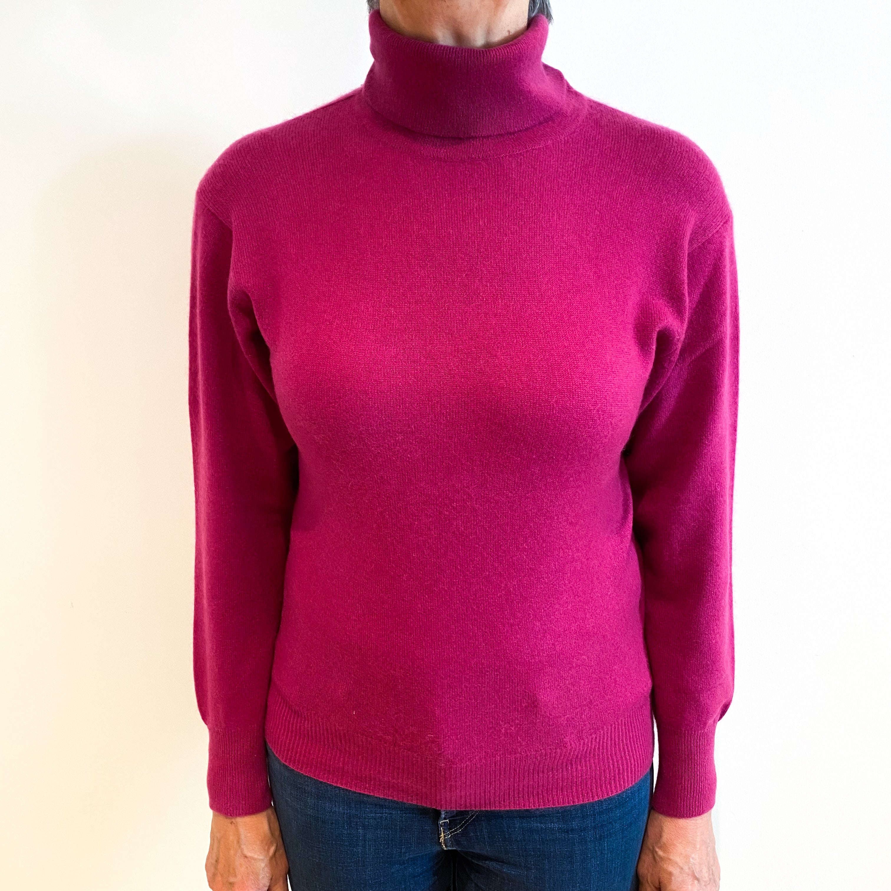 Magenta Pink Cashmere Polo Neck Jumper Medium