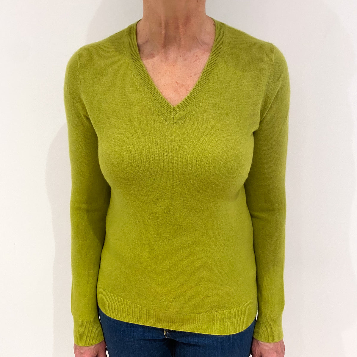 Acid Green Cashmere V Neck Jumper Medium