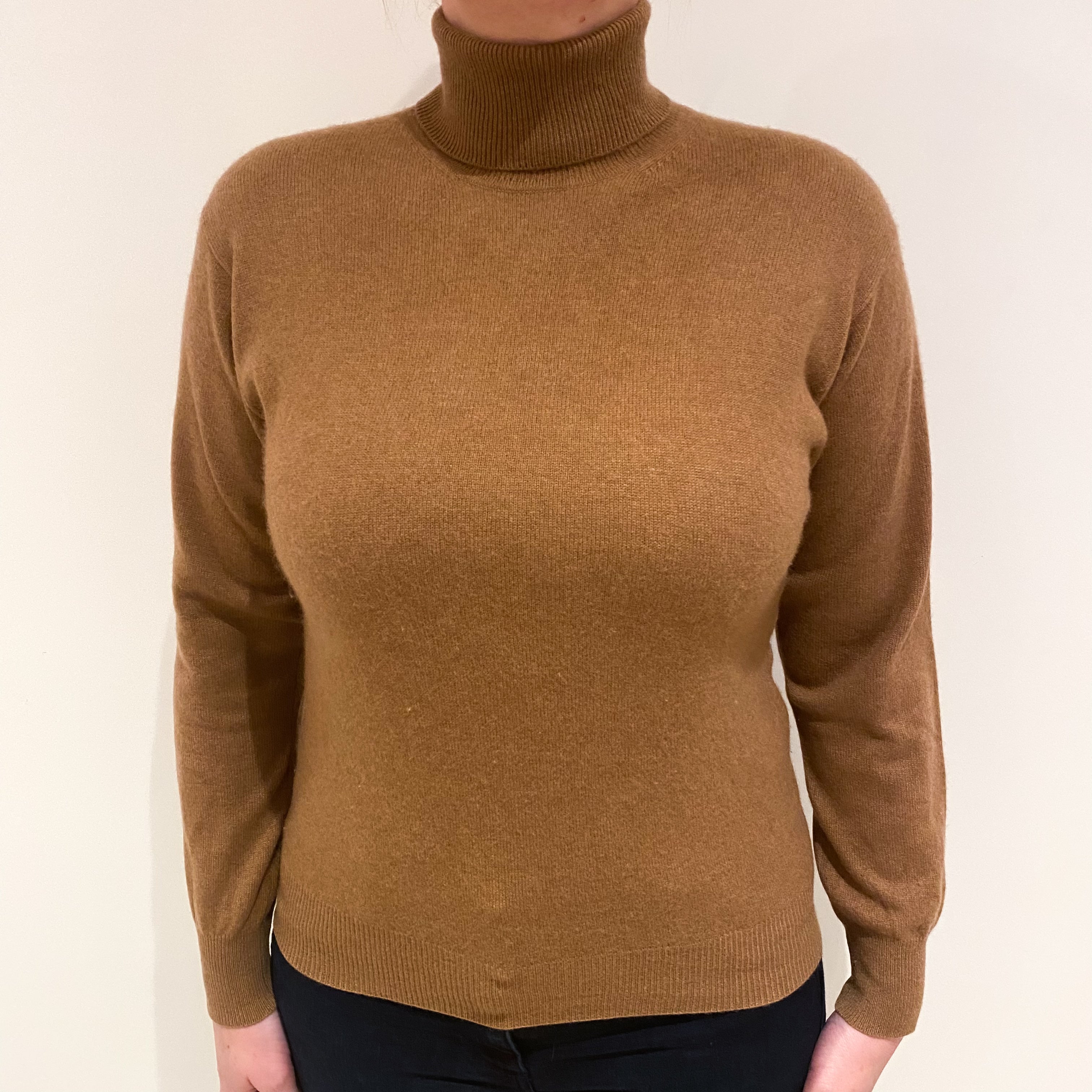 Butterscotch Brown Cashmere Polo Neck Jumper Large