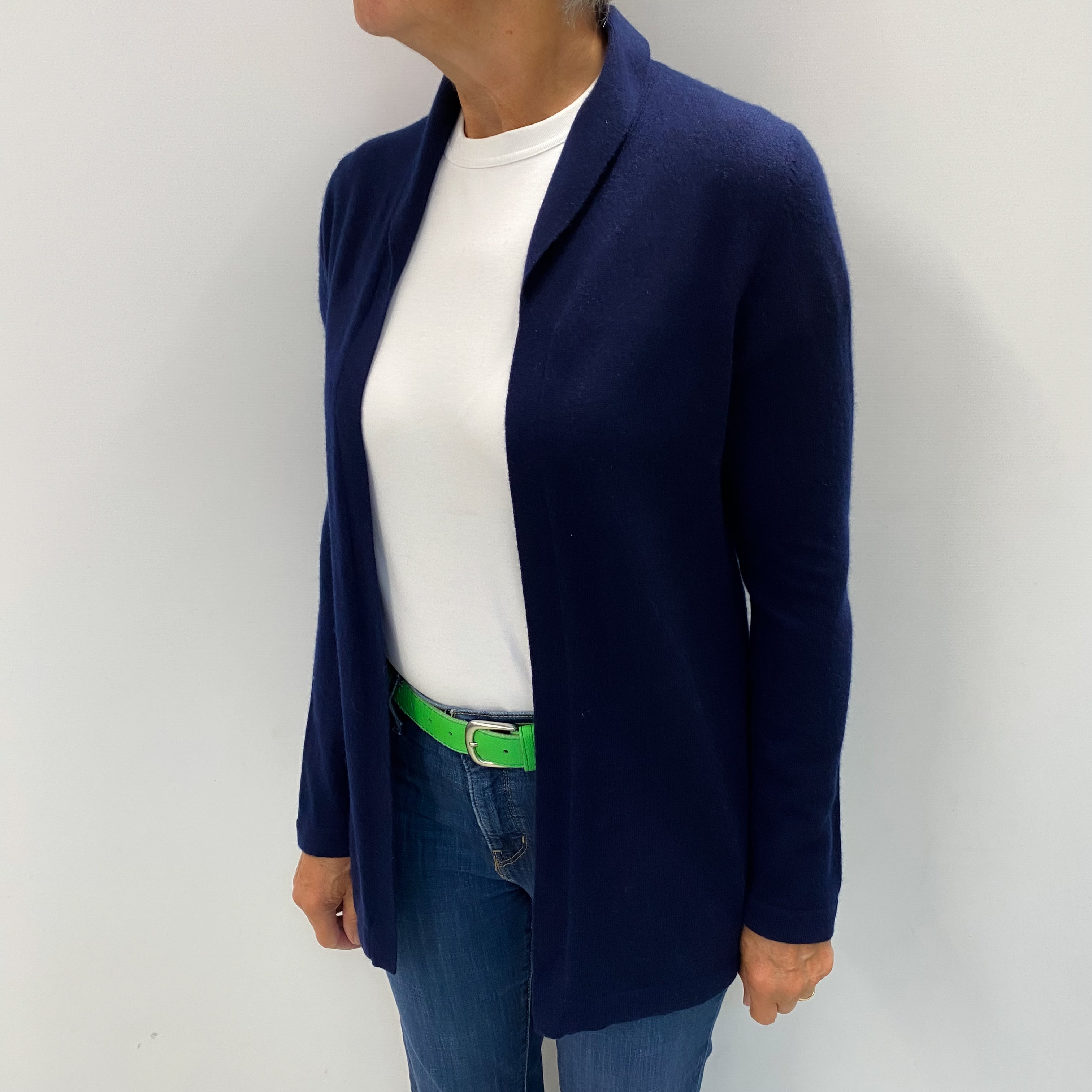 Navy Blue Cashmere Edge To Edge Cardigan Medium