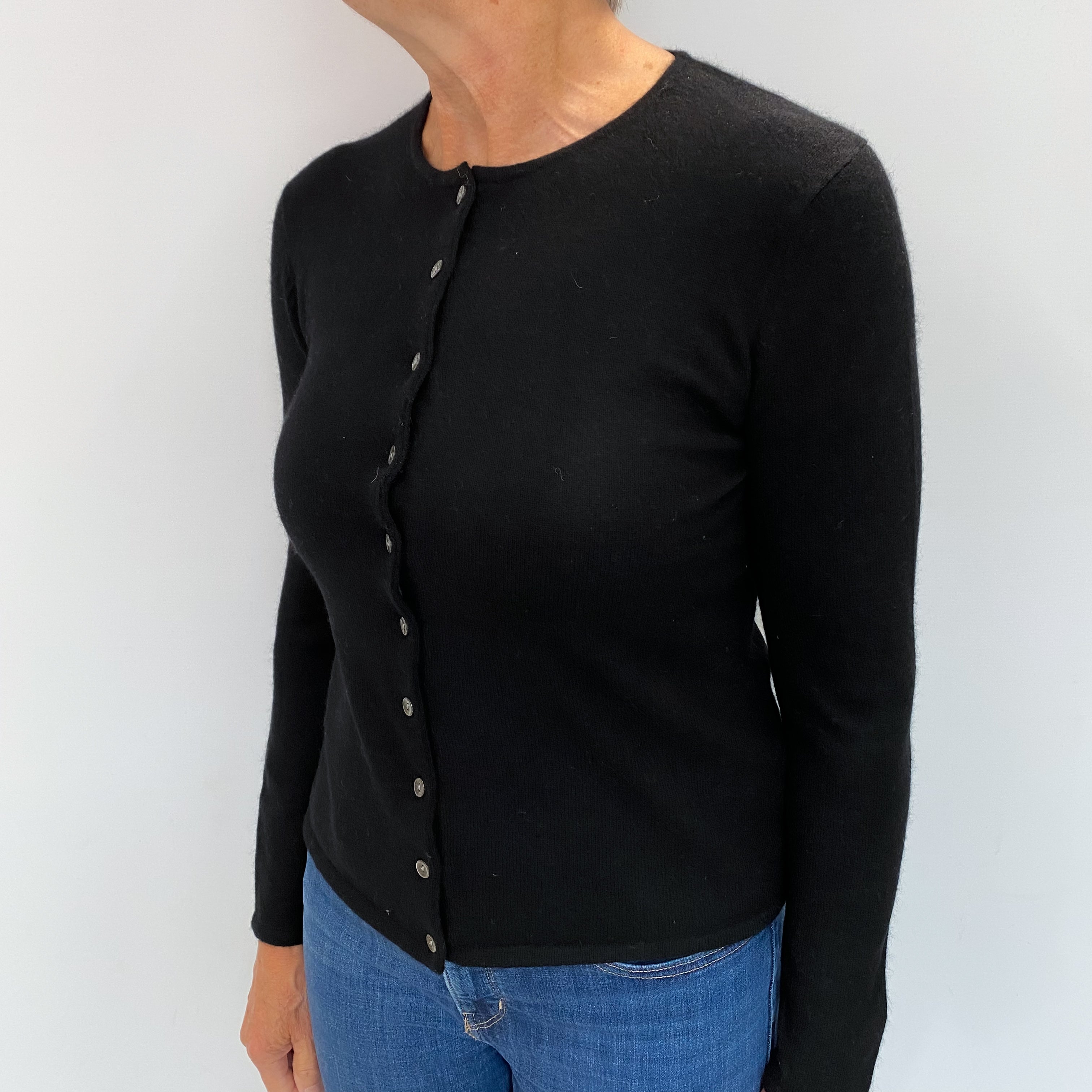 Black Cashmere Crew Neck Cardigan Medium
