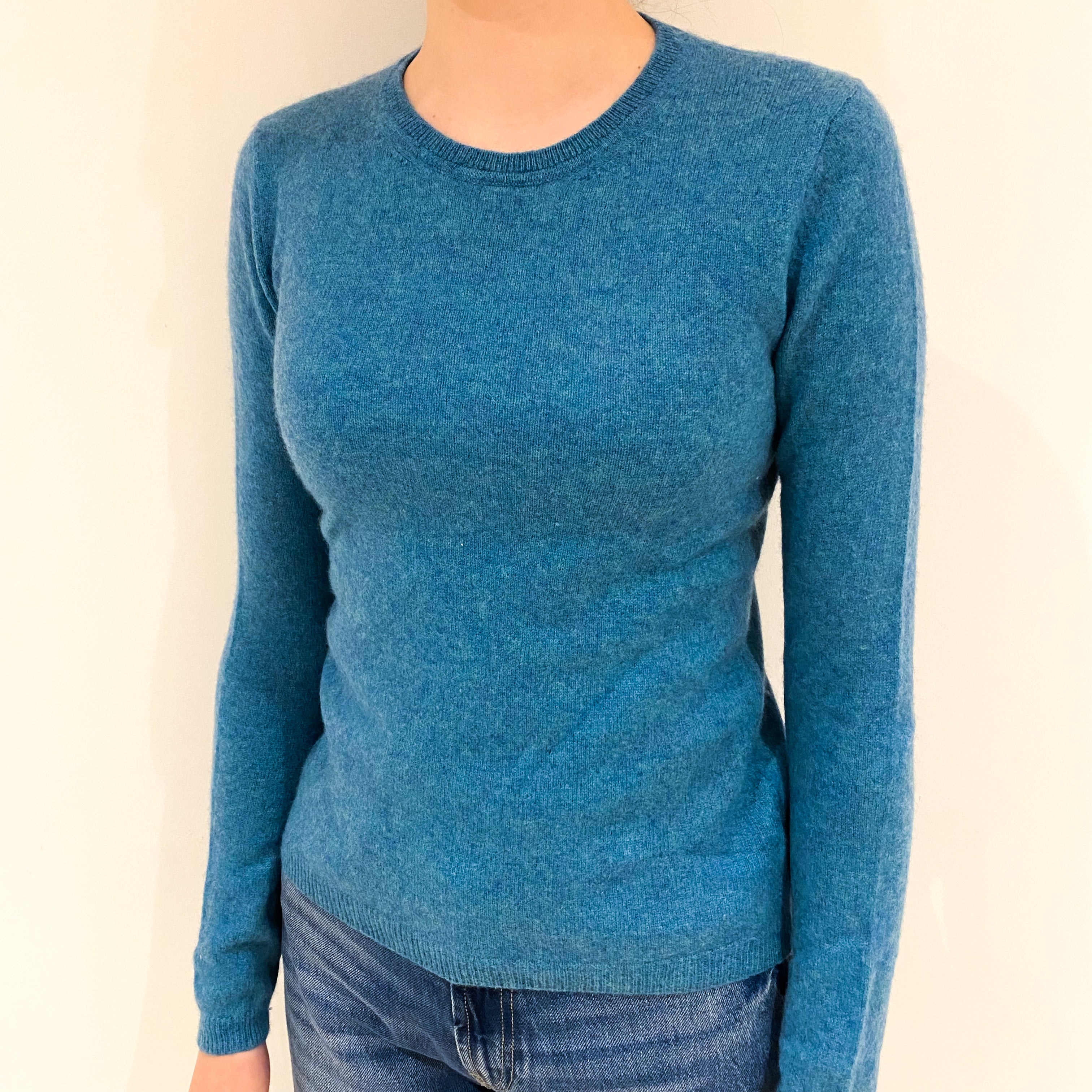 Deep Aqua Blue Cashmere Crew Neck Jumper Extra Small