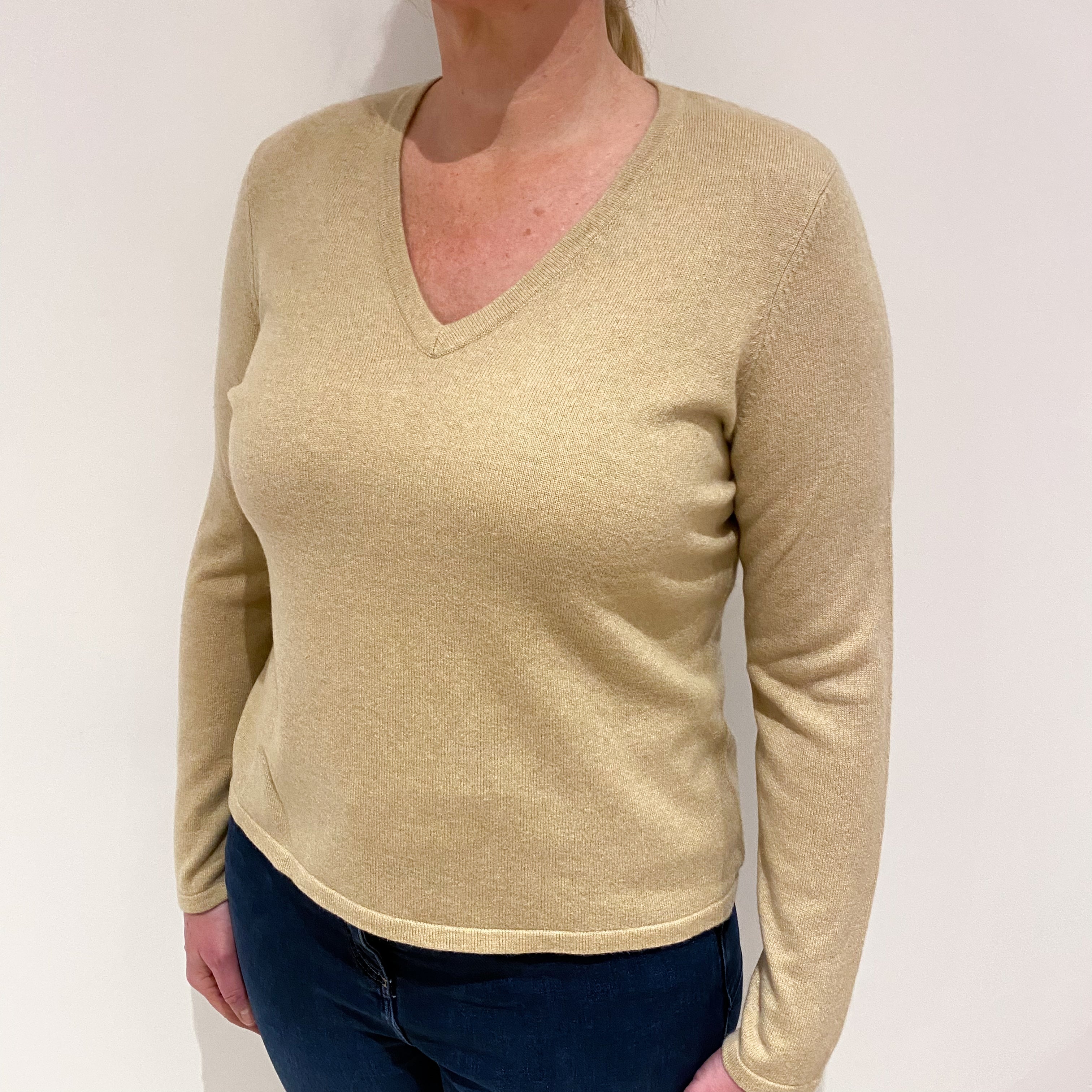 Caramel Brown Cashmere V-Neck Jumper Large