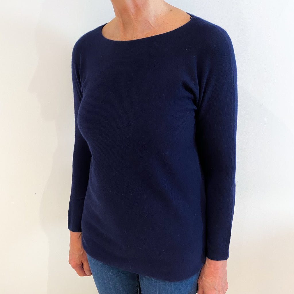 Navy Blue Batwing Cashmere Crew Neck Jumper Medium