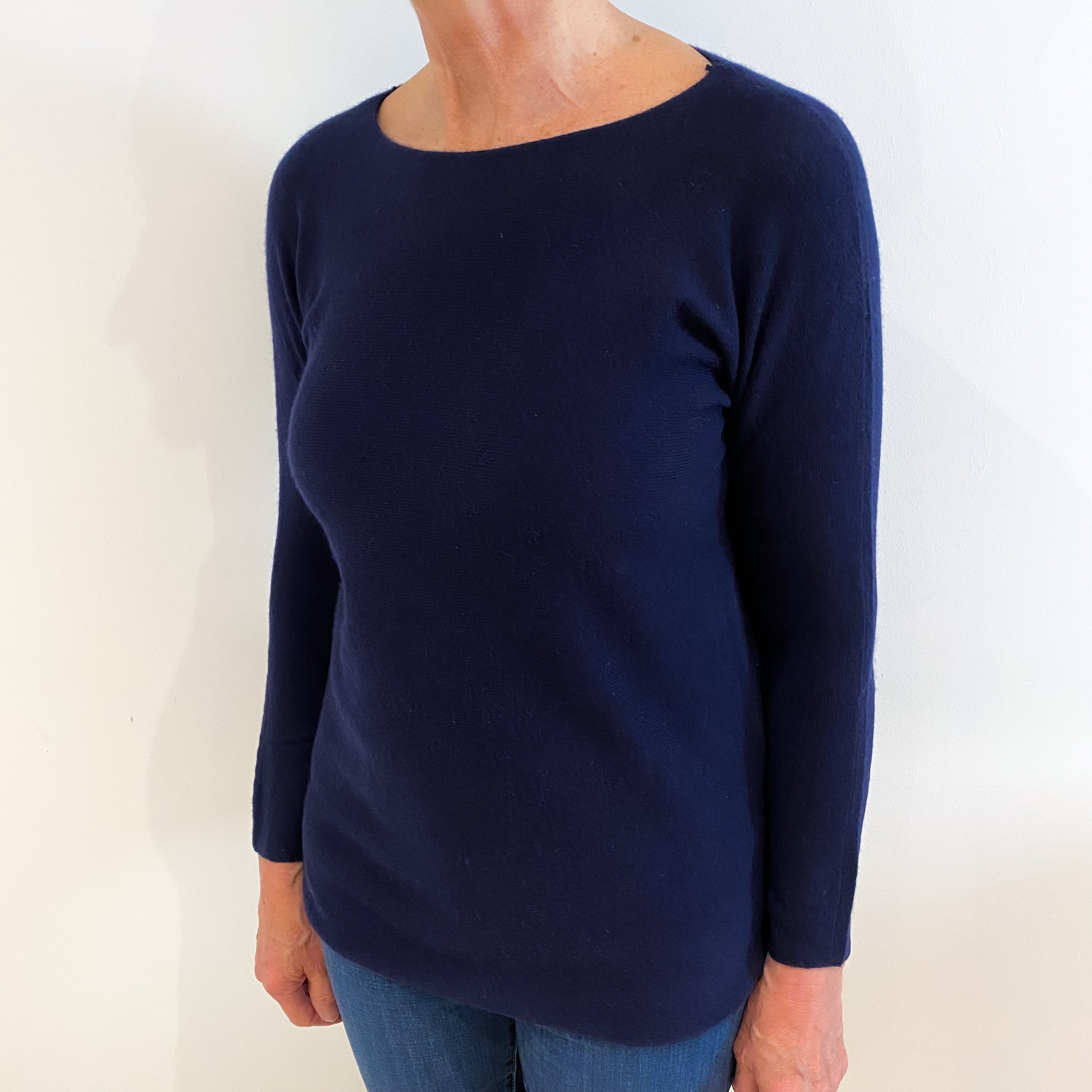 Navy Blue Batwing Cashmere Crew Neck Jumper Medium