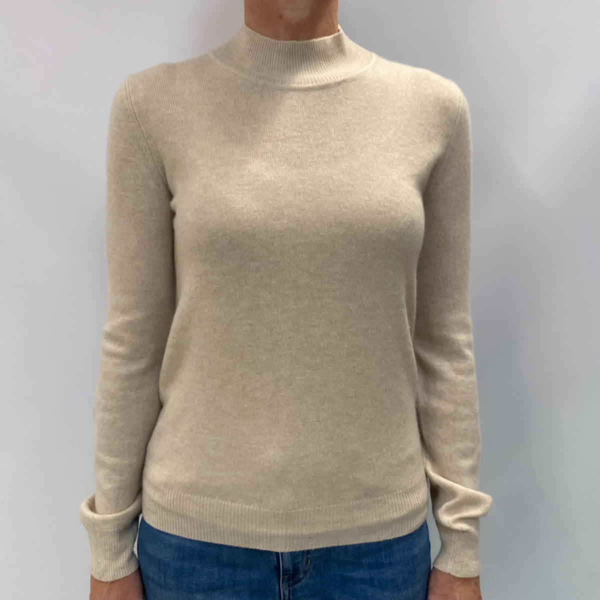 Oatmeal Beige Cashmere Turtle Neck Jumper Small