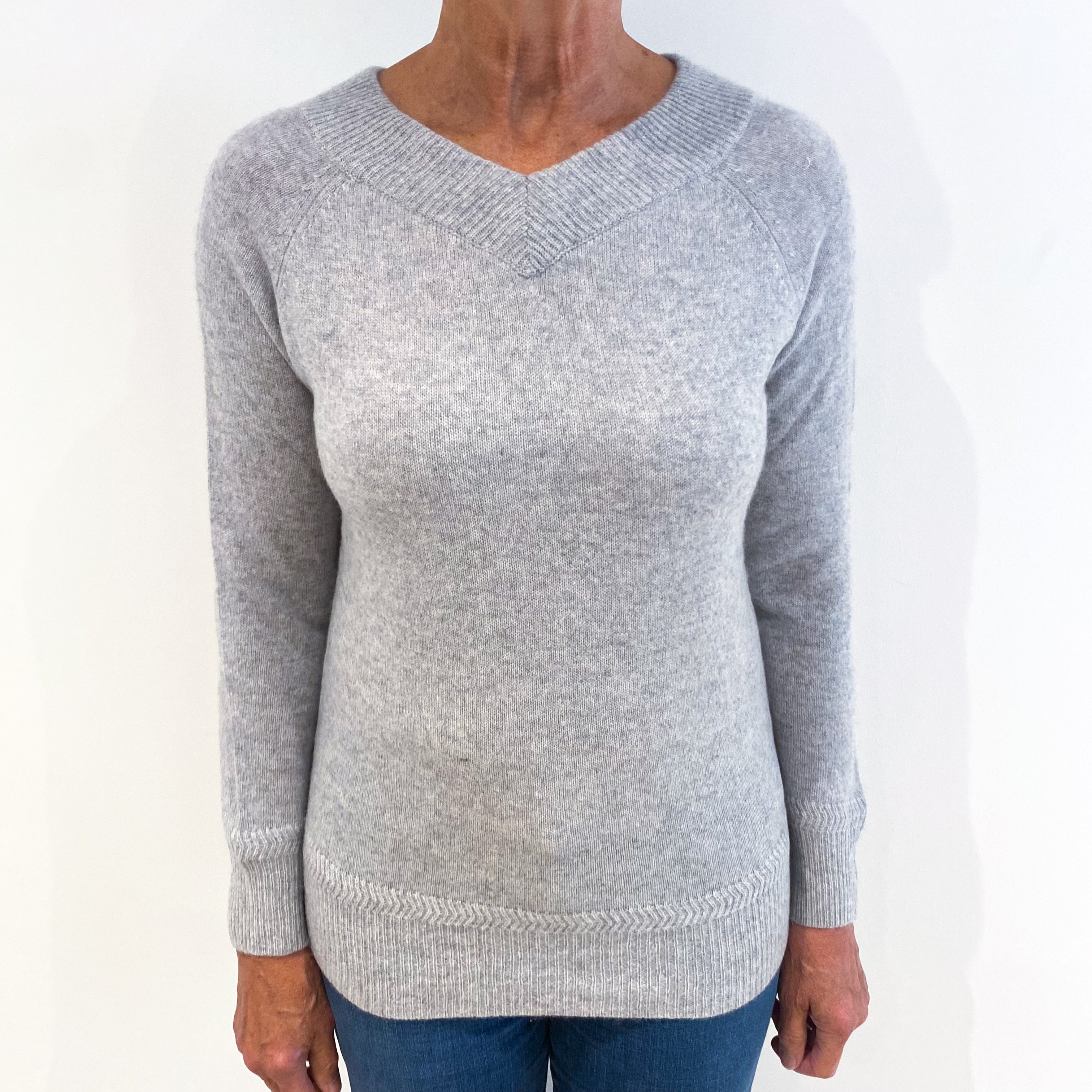 Smoke Grey Cashmere V-Neck Jumper Medium