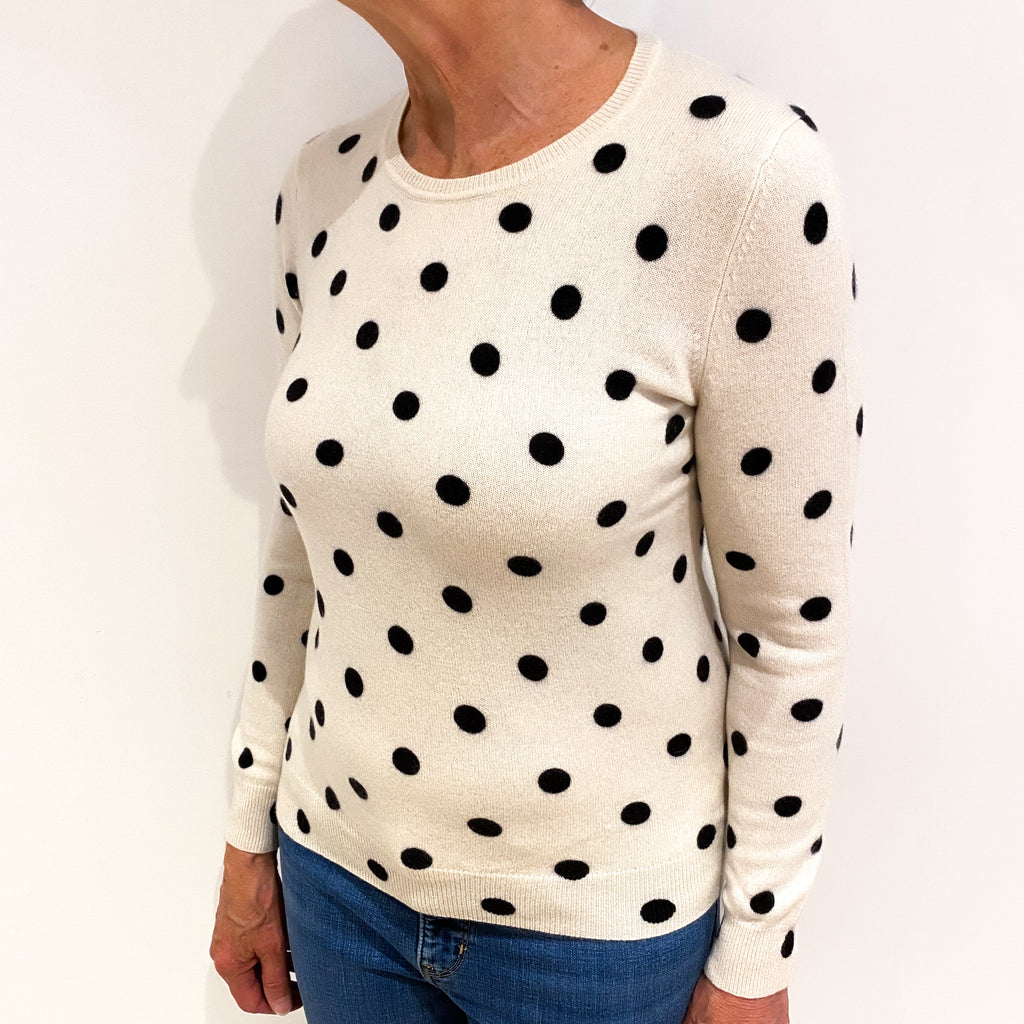 Cream Polka Dot Cashmere Crew Neck Jumper Medium