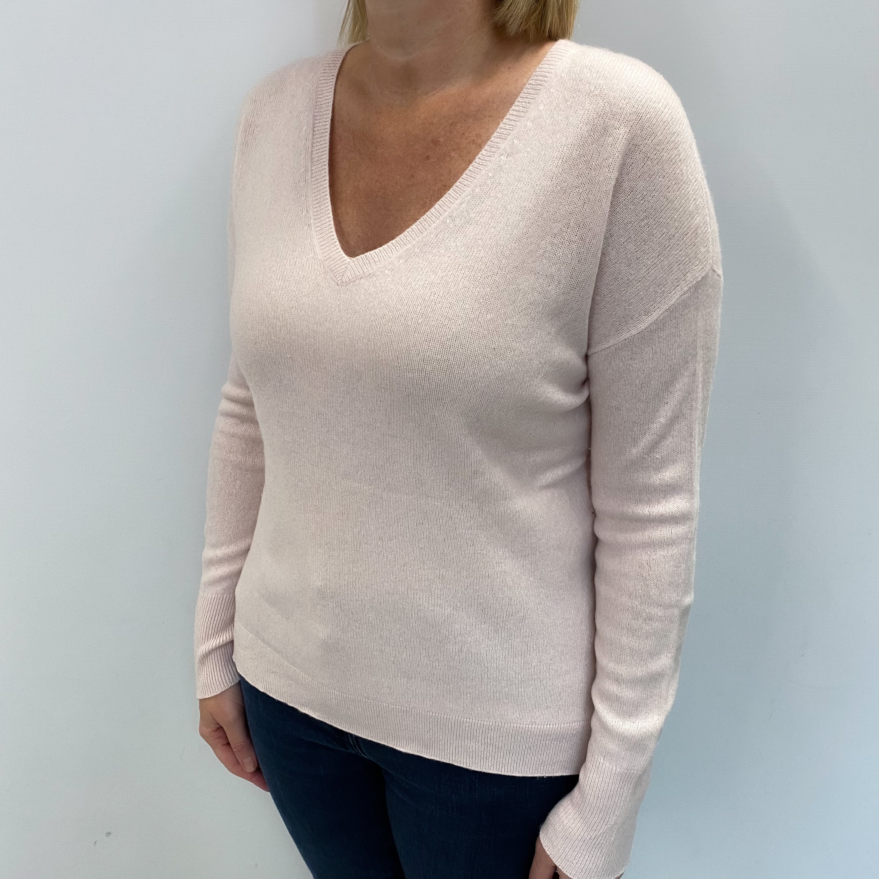 Ice Pink Cashmere V Neck Jumper Large