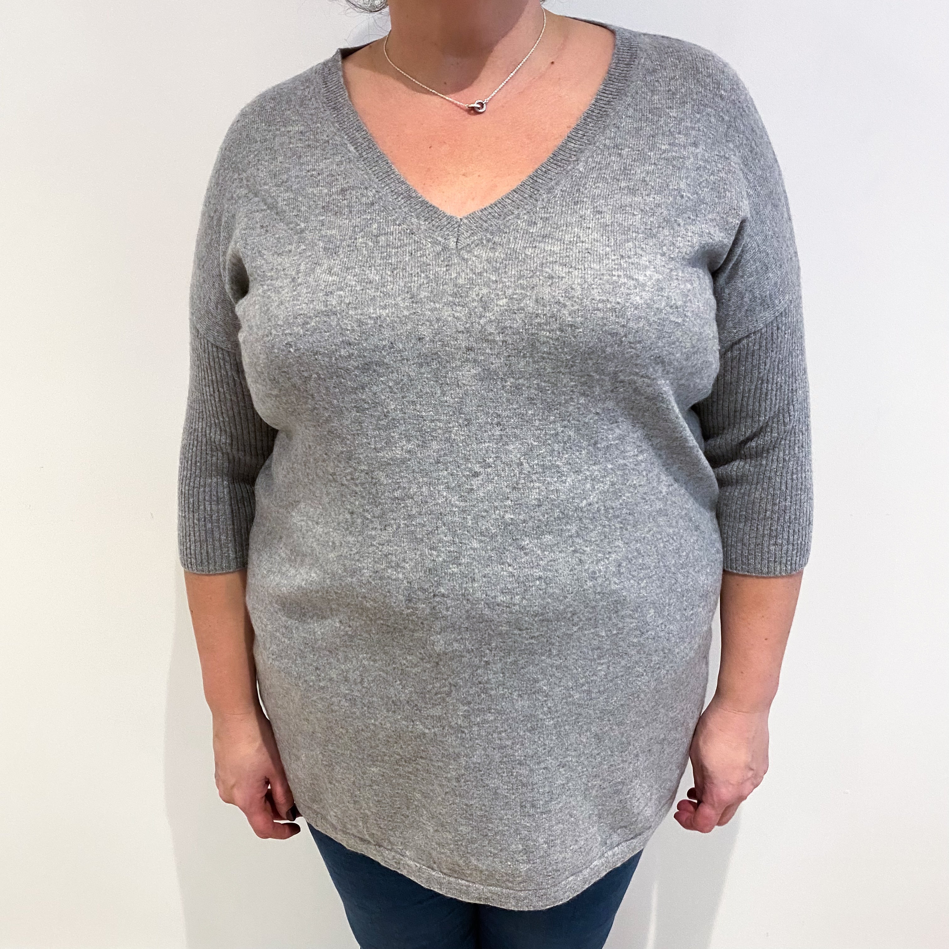 Smoke Grey Cashmere V Neck Jumper Extra Large
