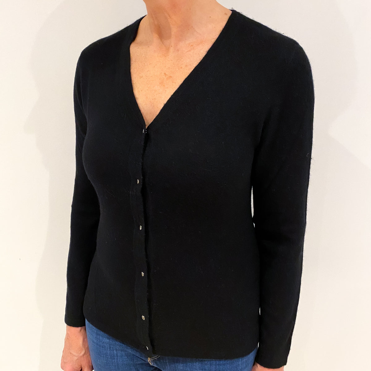 Black Cashmere V Neck Cardigan Medium