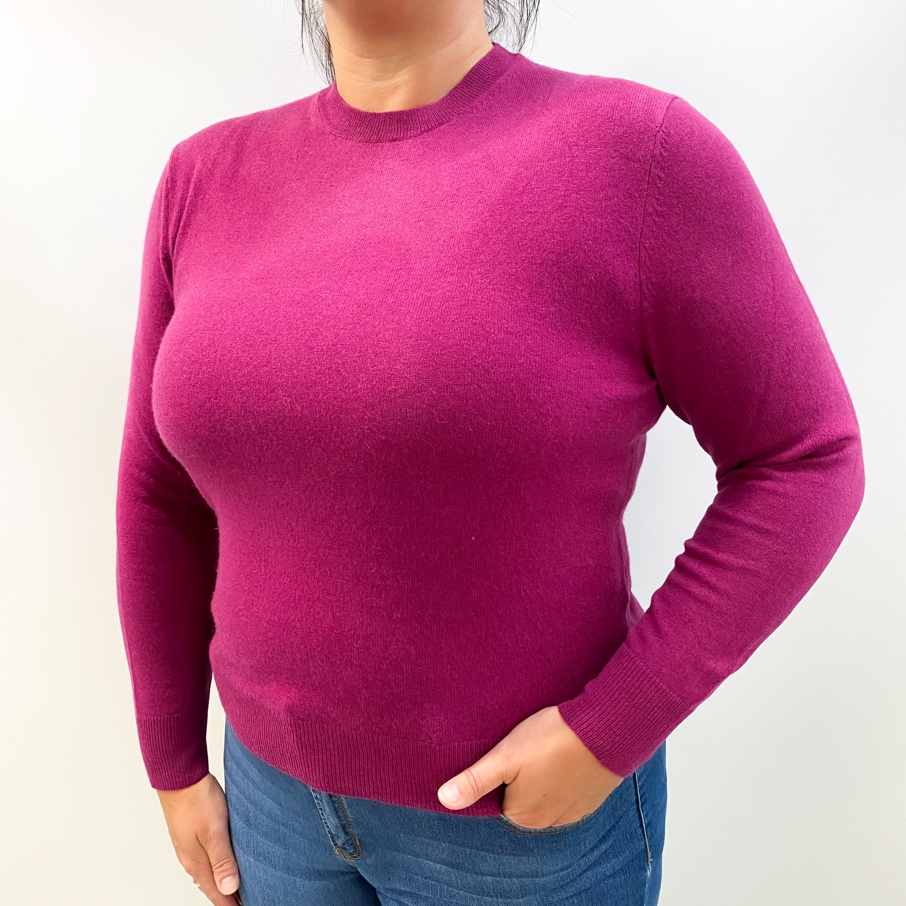 Magenta Purple Cashmere Crew Neck Jumper Large