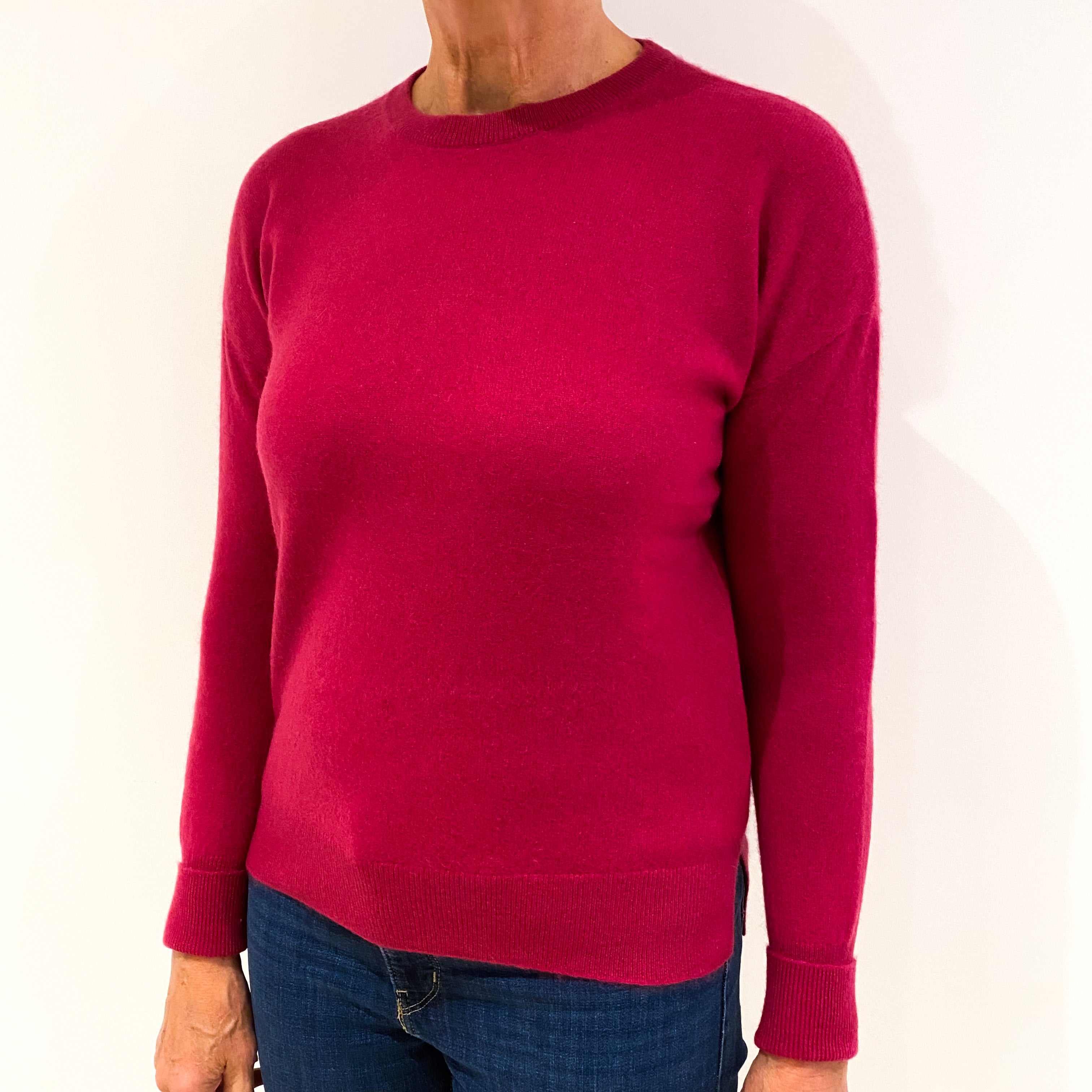 Raspberry Pink Cashmere Crew Neck Jumper Medium