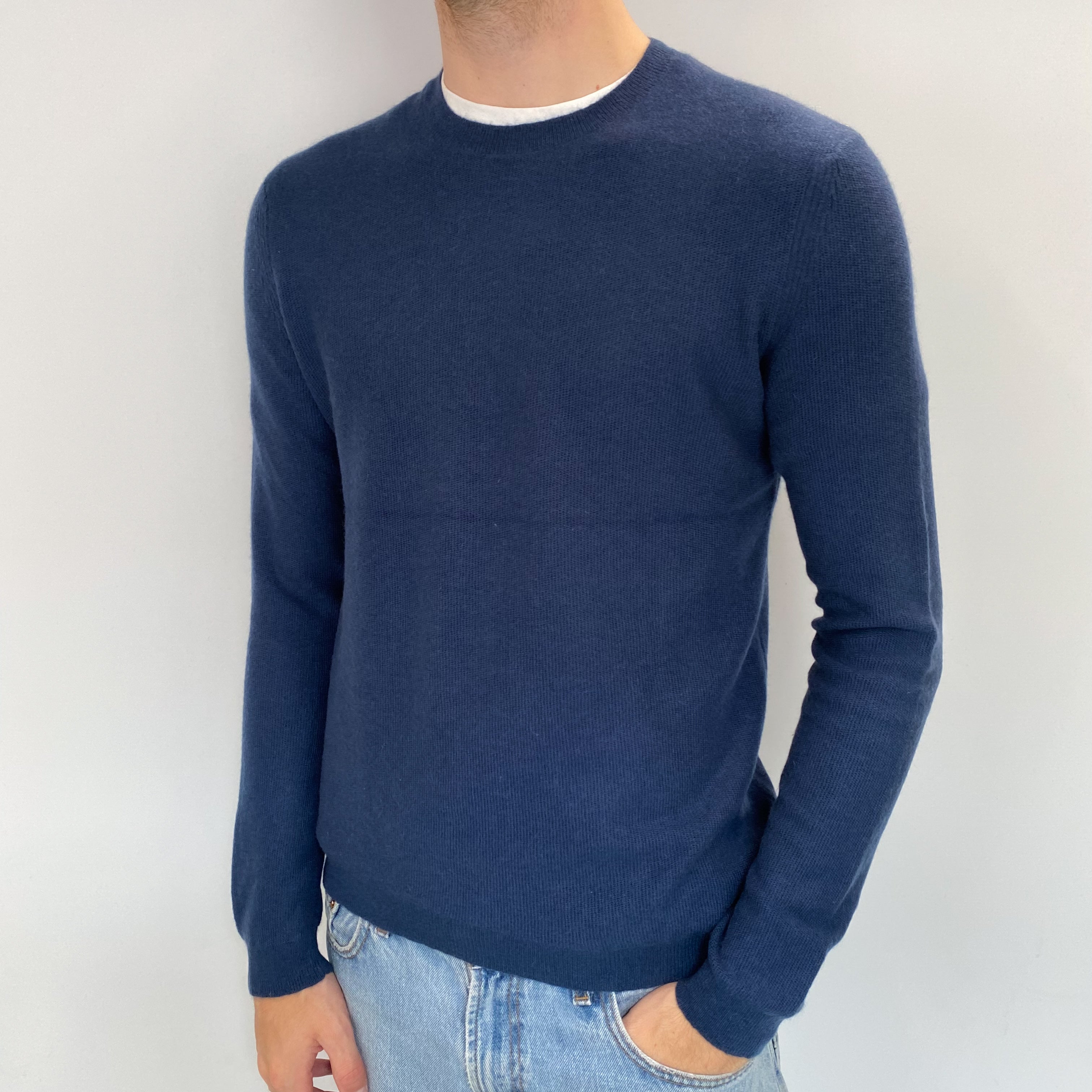 Men's Theory Naval Blue Cashmere Crew Neck Jumper Medium