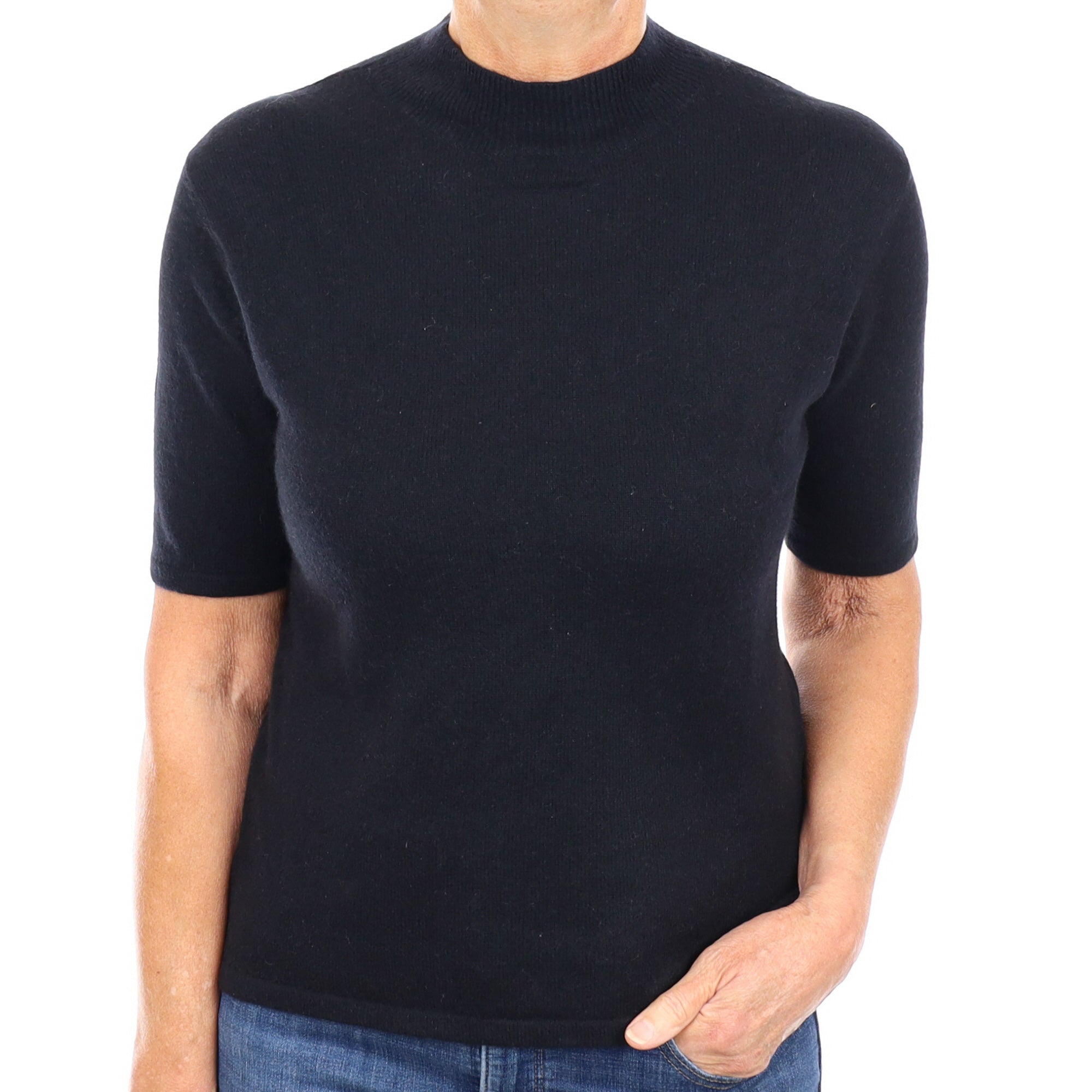 Black Cashmere Short Sleeved Turtle Neck Jumper Medium