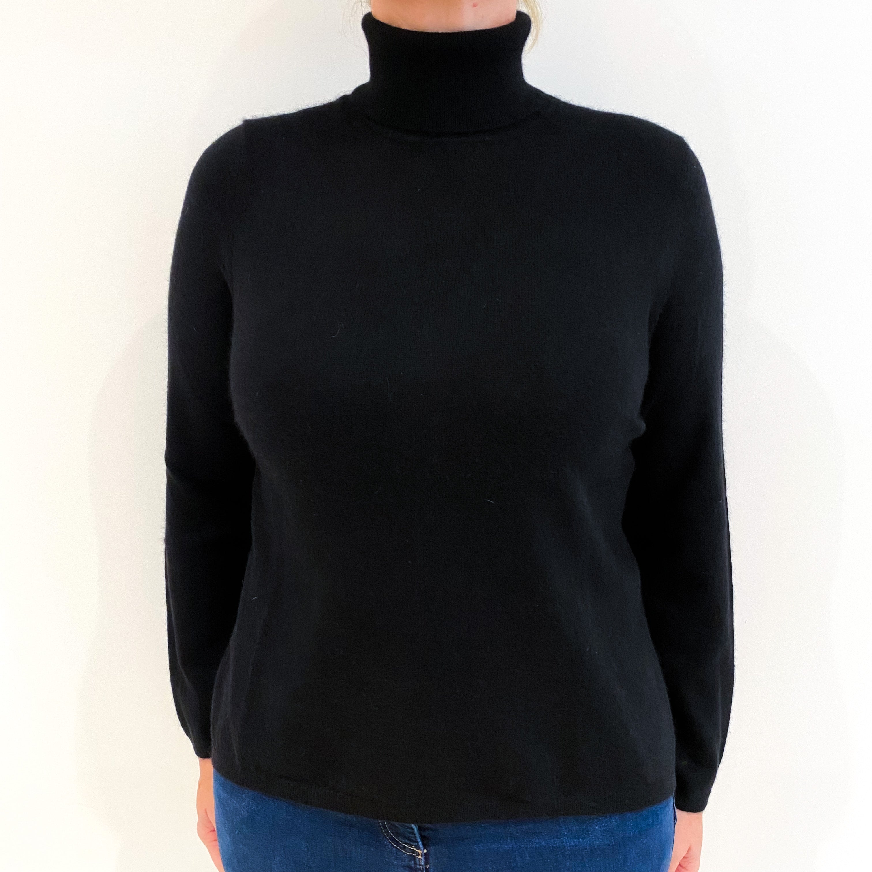 Black Cashmere Polo Neck Jumper Large