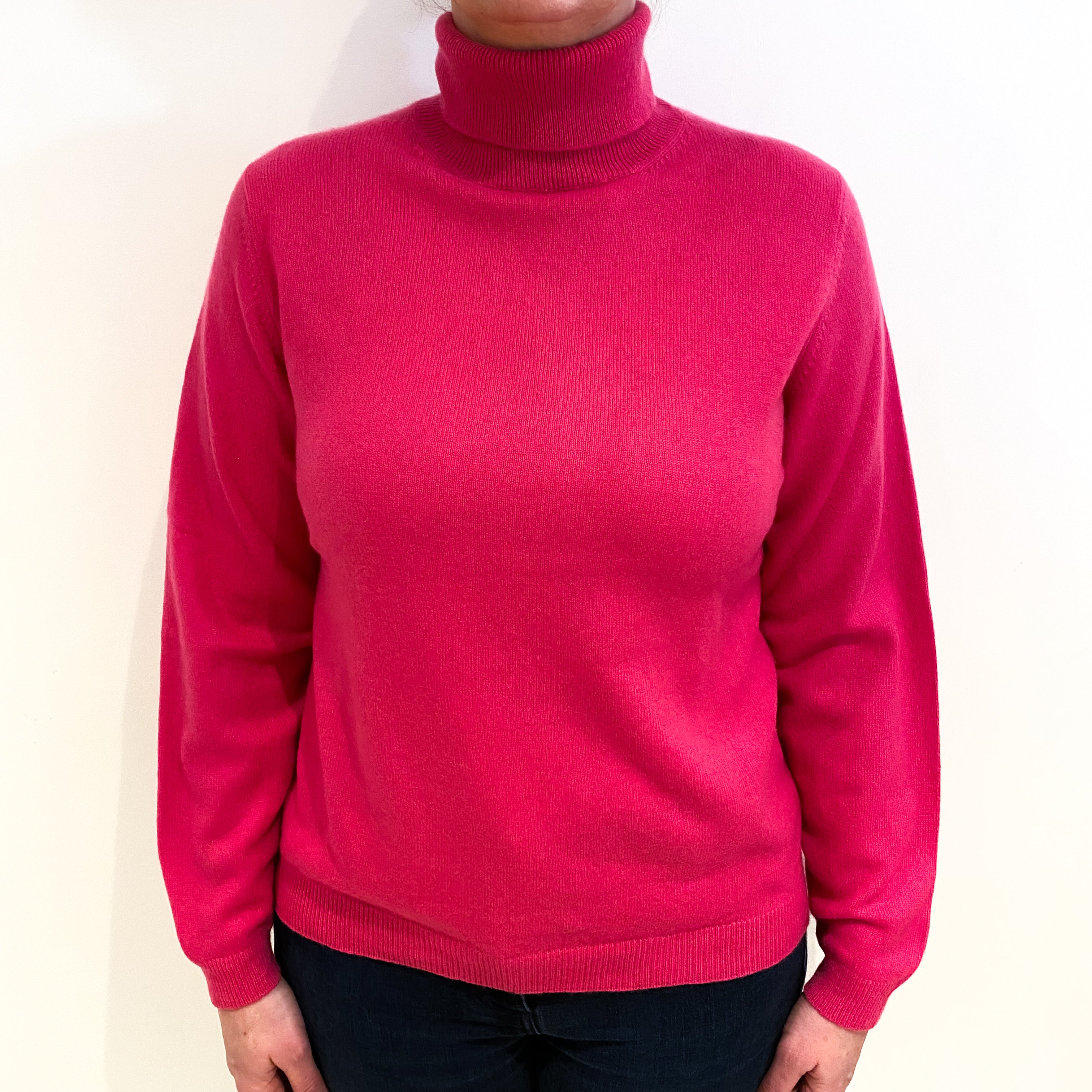Hot Pink Cashmere Polo Neck Jumper Large