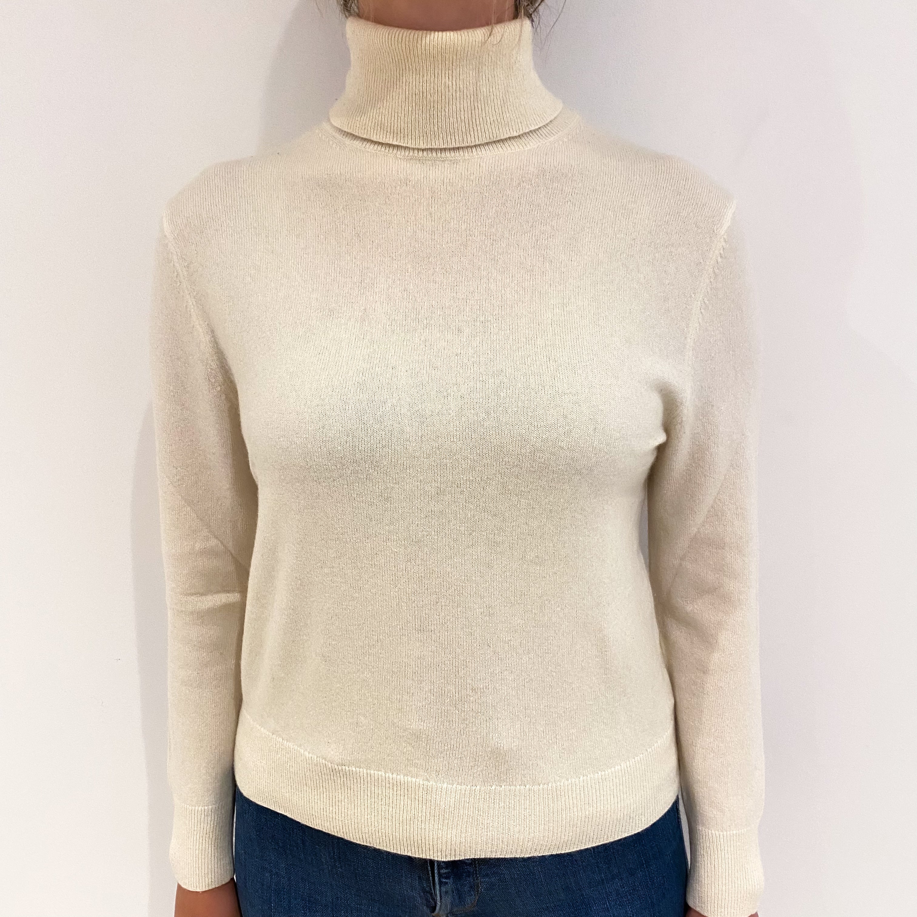 Vanilla Cream Cashmere Polo Neck Jumper Small